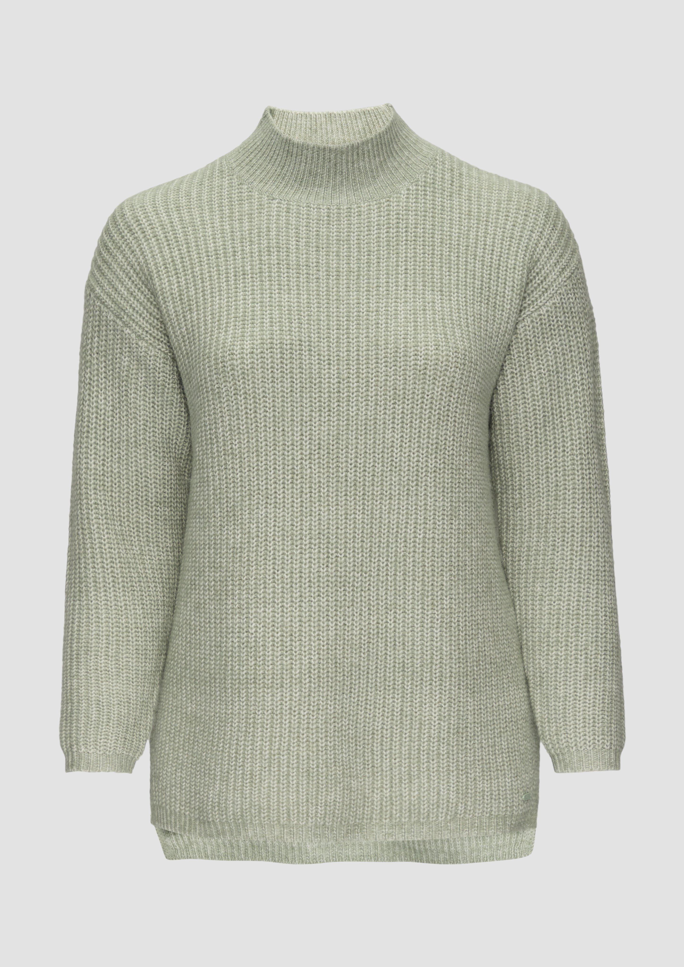 QS - Weicher Strickpullover mit Rippstruktur, Damen, grün