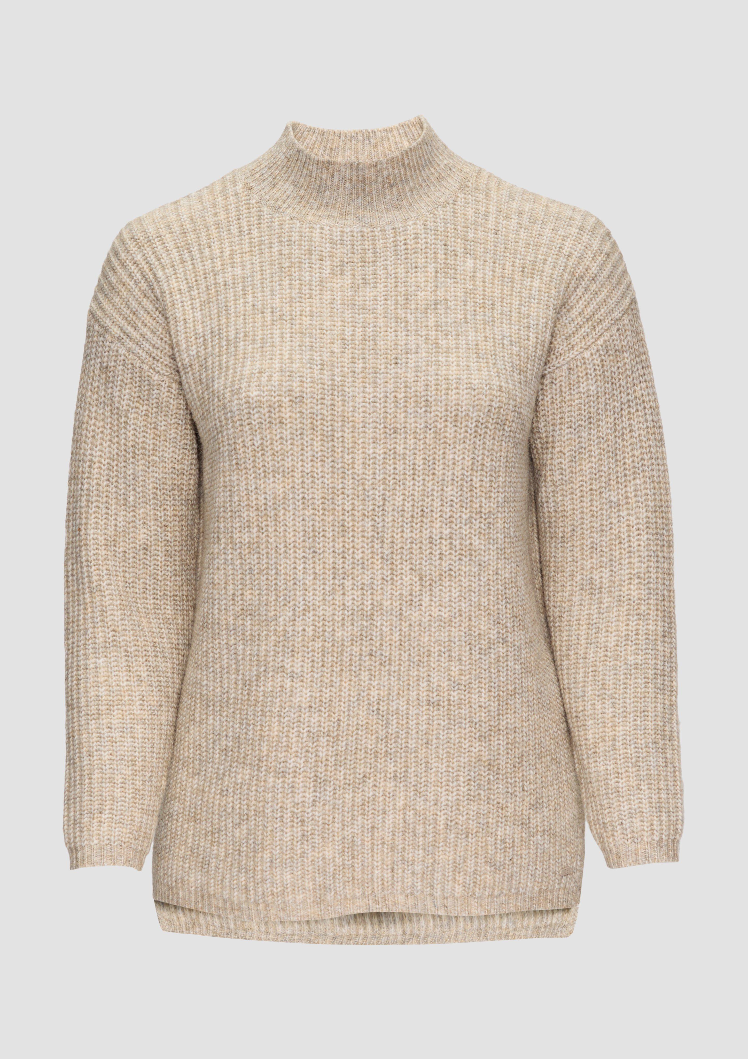 QS - Weicher Strickpullover mit Rippstruktur, Damen, Beige