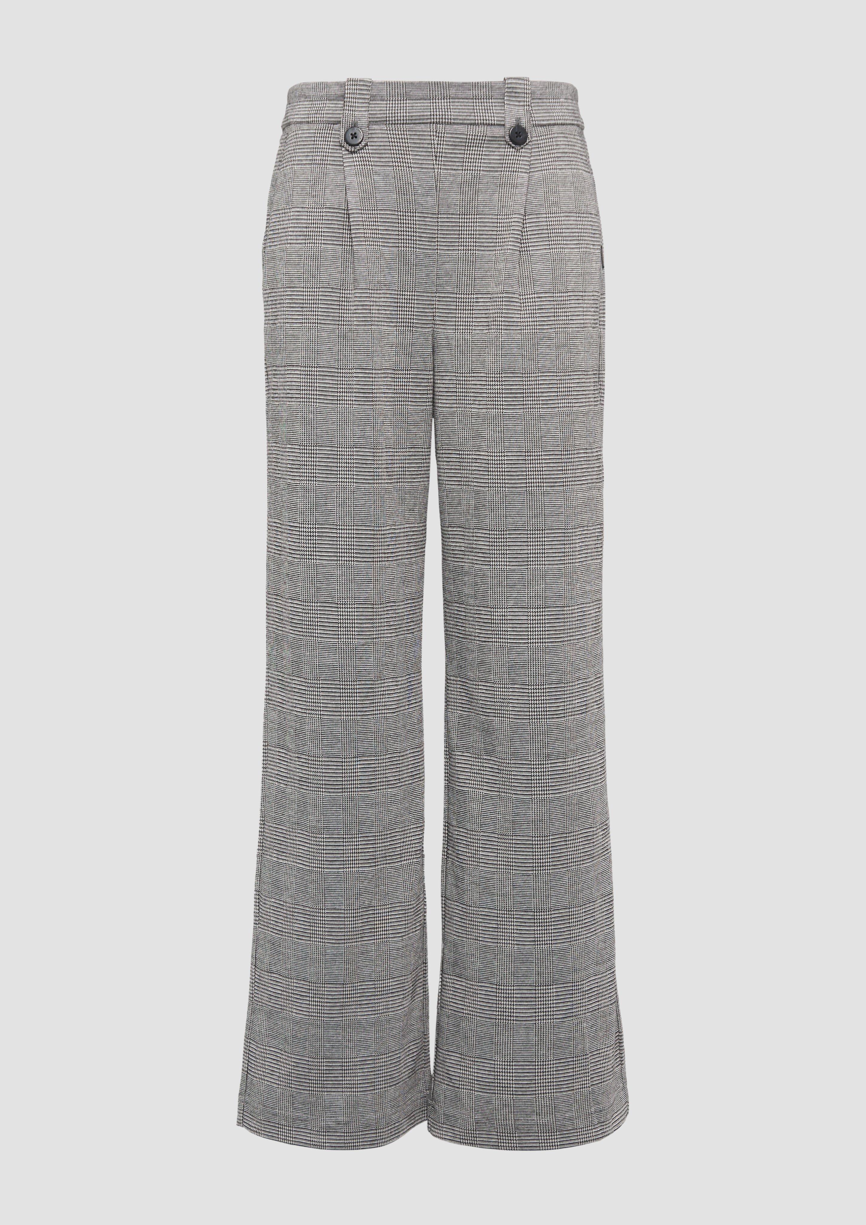 QS - Gemusterte Wide-Leg-Hose aus Interlock-Jersey, Damen, grau|schwarz