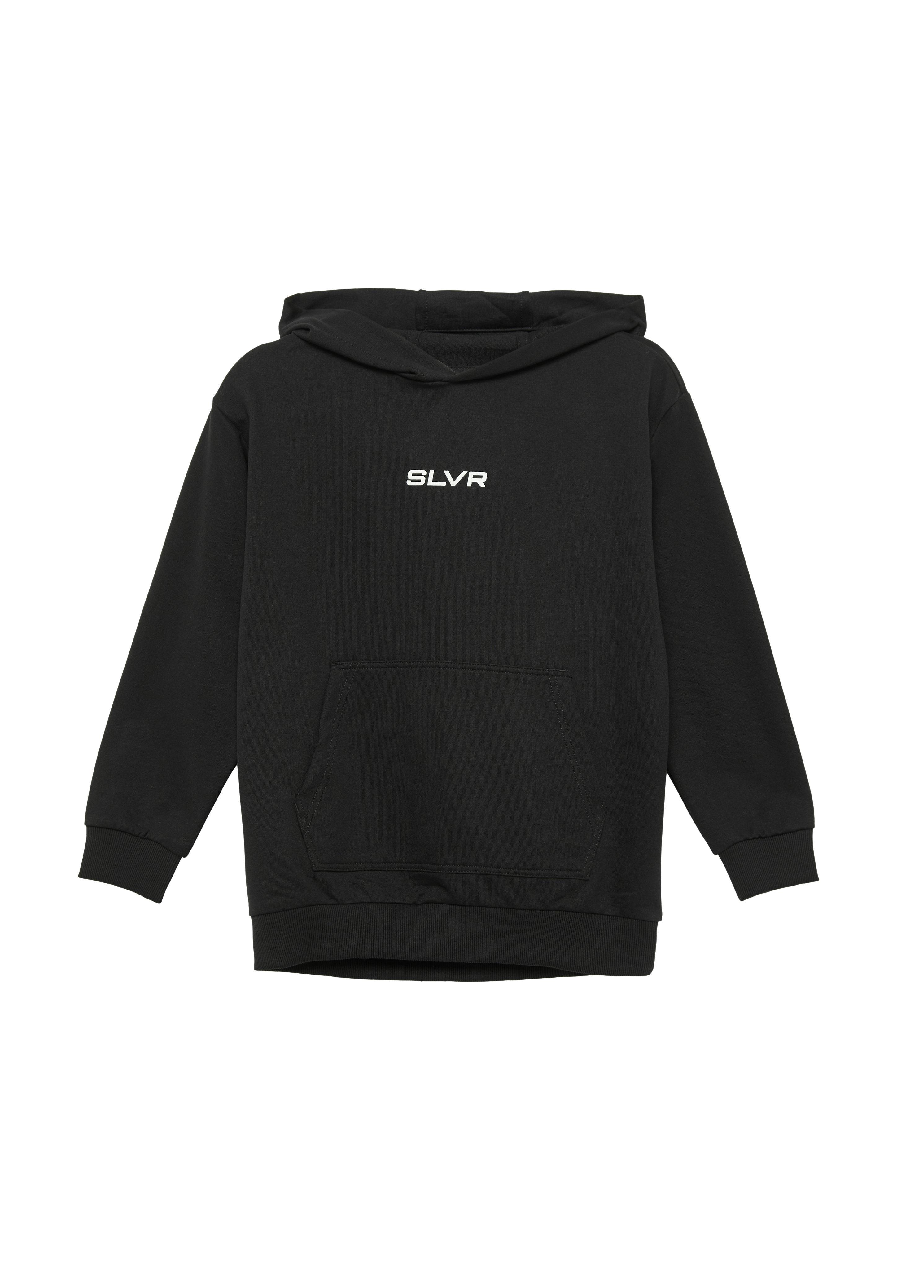 s.Oliver - Unisex Kapuzen-Sweatshirt mit Känguru-Tasche und Frontprint, Jungen, schwarz