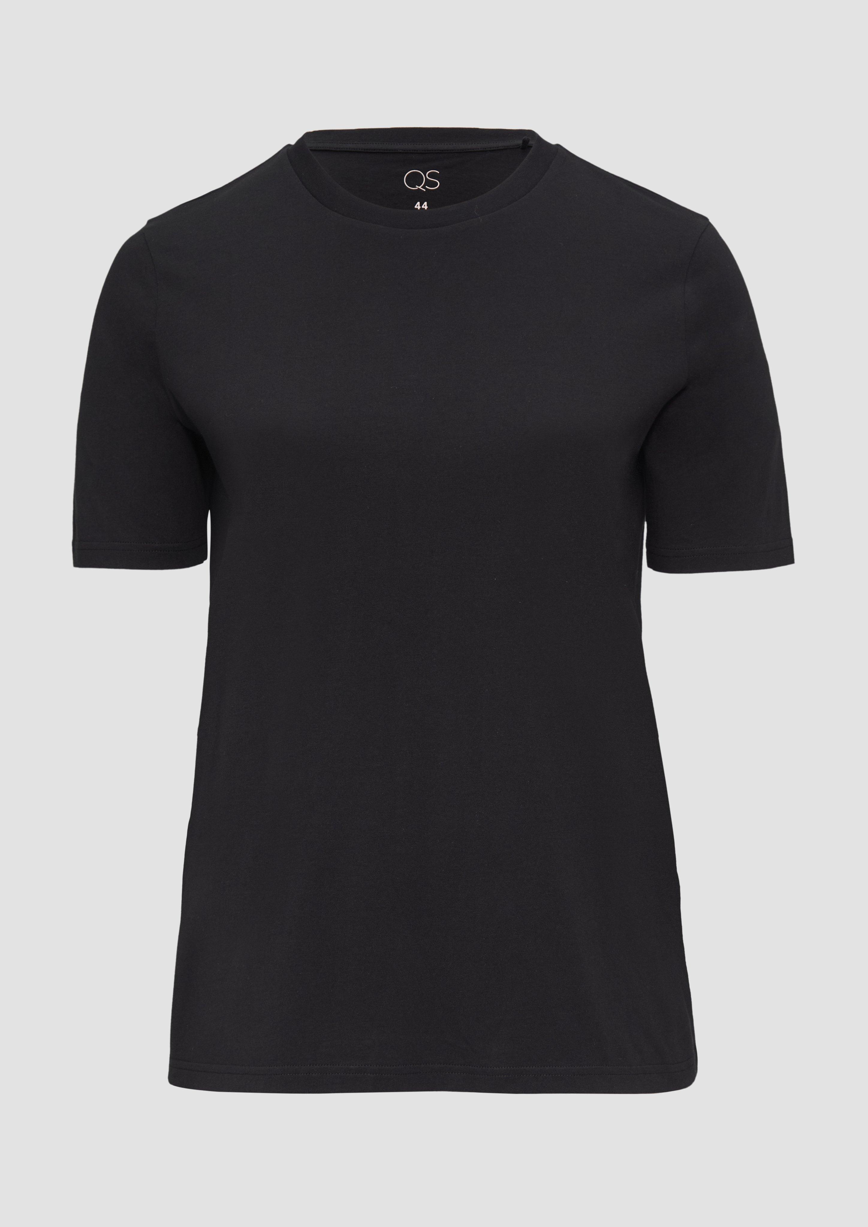 QS - Baumwollshirt im Relaxed Fit mit Rundhalsausschnitt, Damen, schwarz