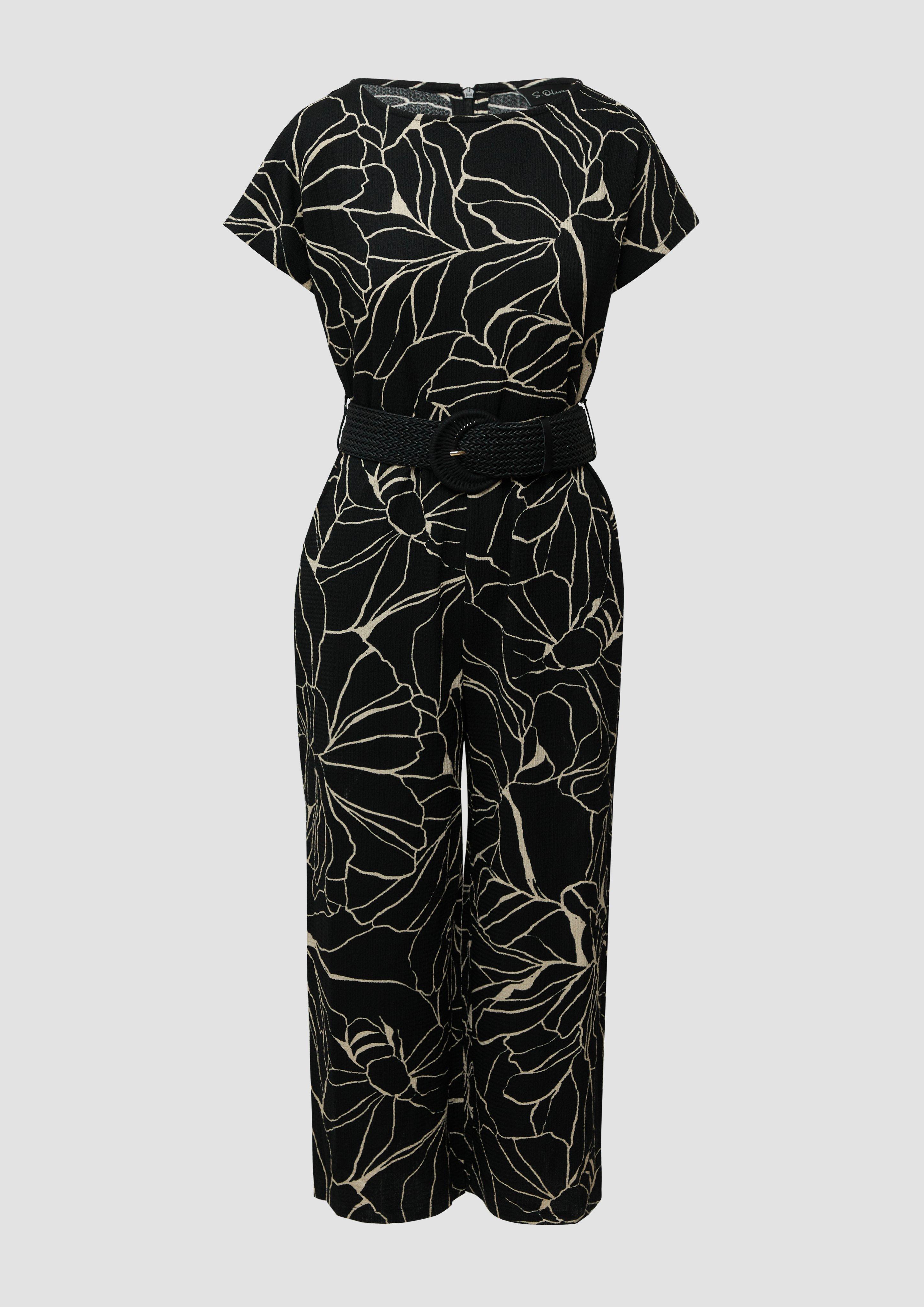 s.Oliver - Jumpsuit in Culotte-Länge mit Flechtgürtel, Damen, schwarz