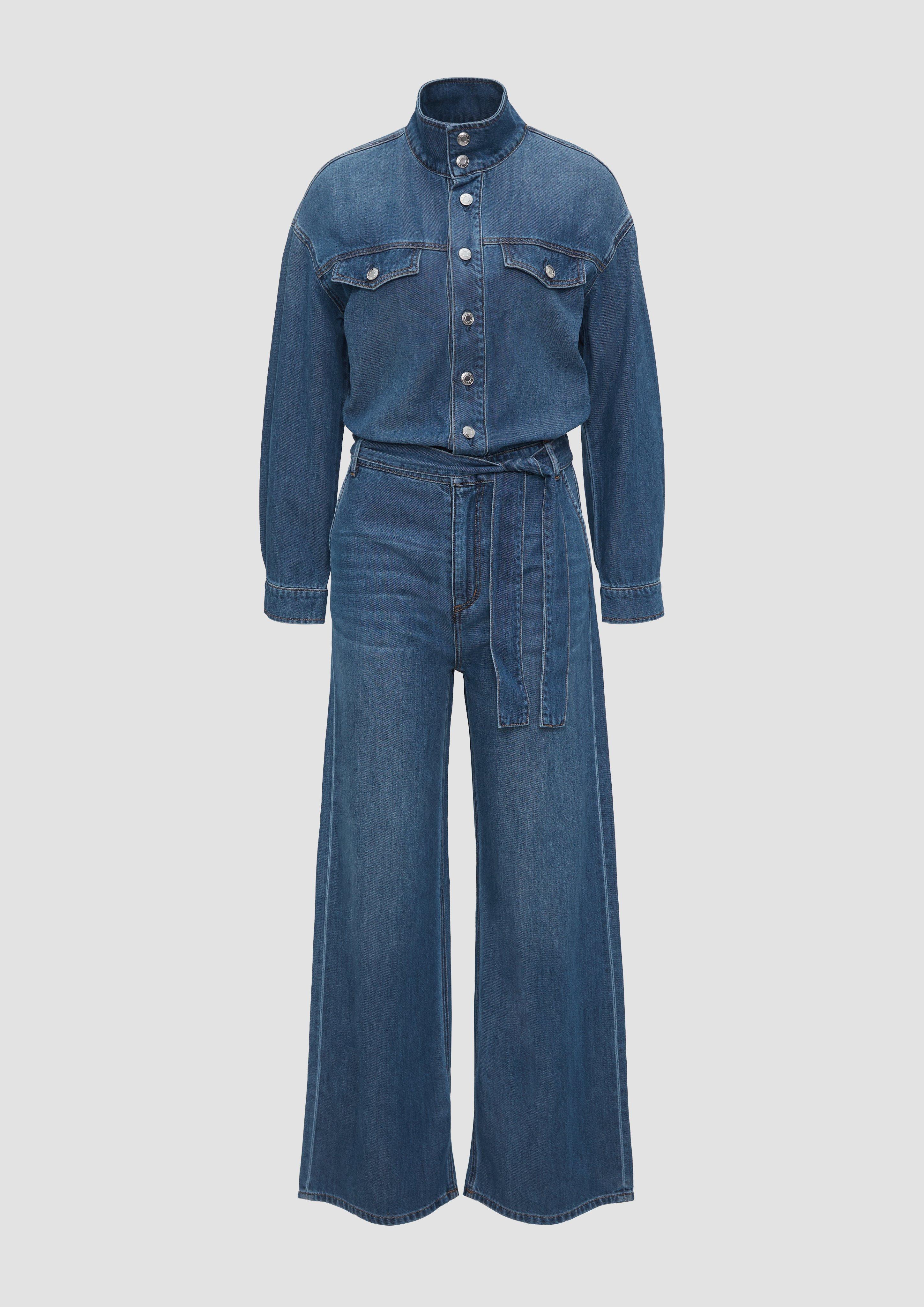 s.Oliver - Denim-Jumpsuit mit Gürtel und überschnittenen Schultern, Damen, blau