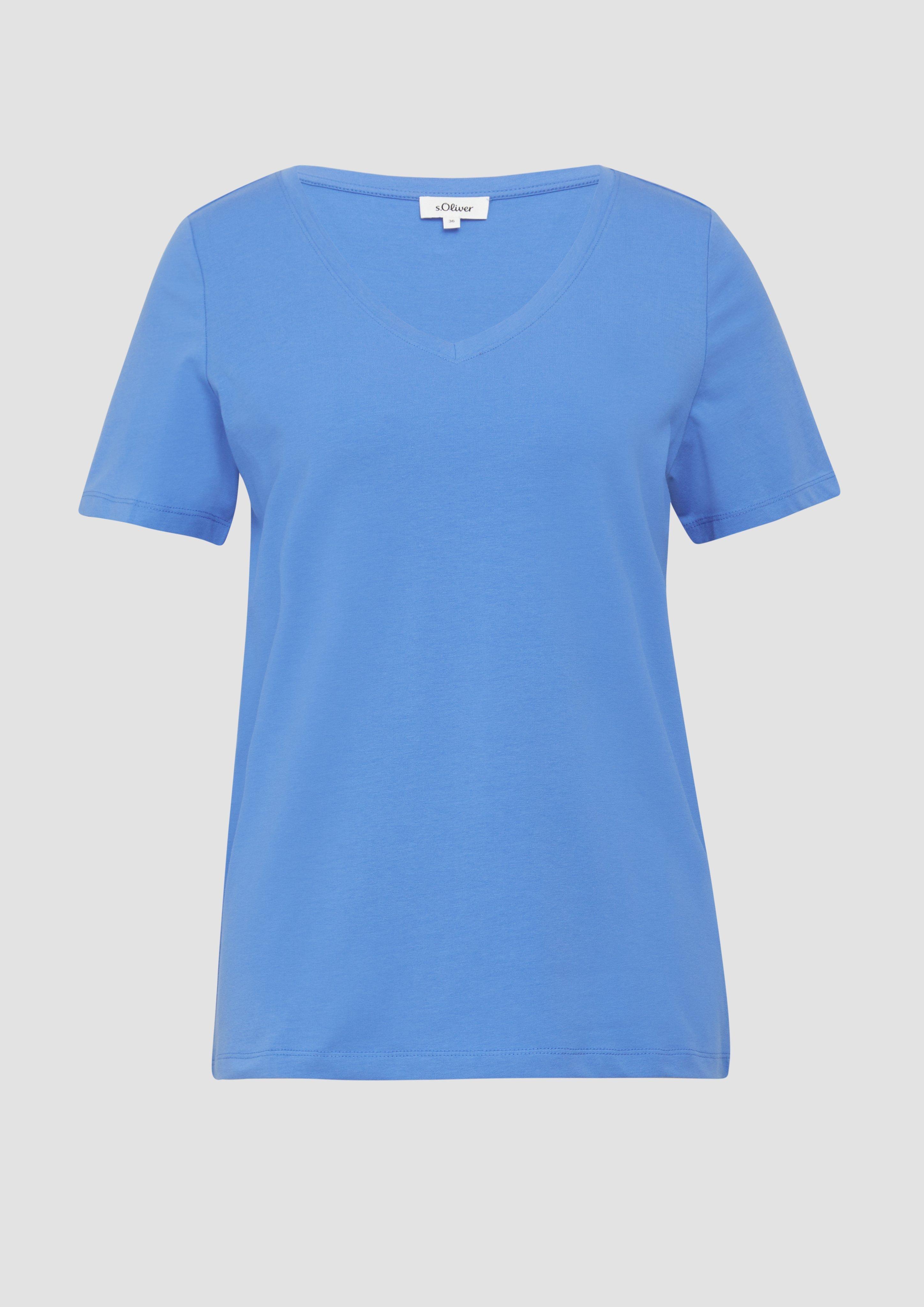 s.Oliver - T-Shirt mit V-Ausschnitt, Damen, blau