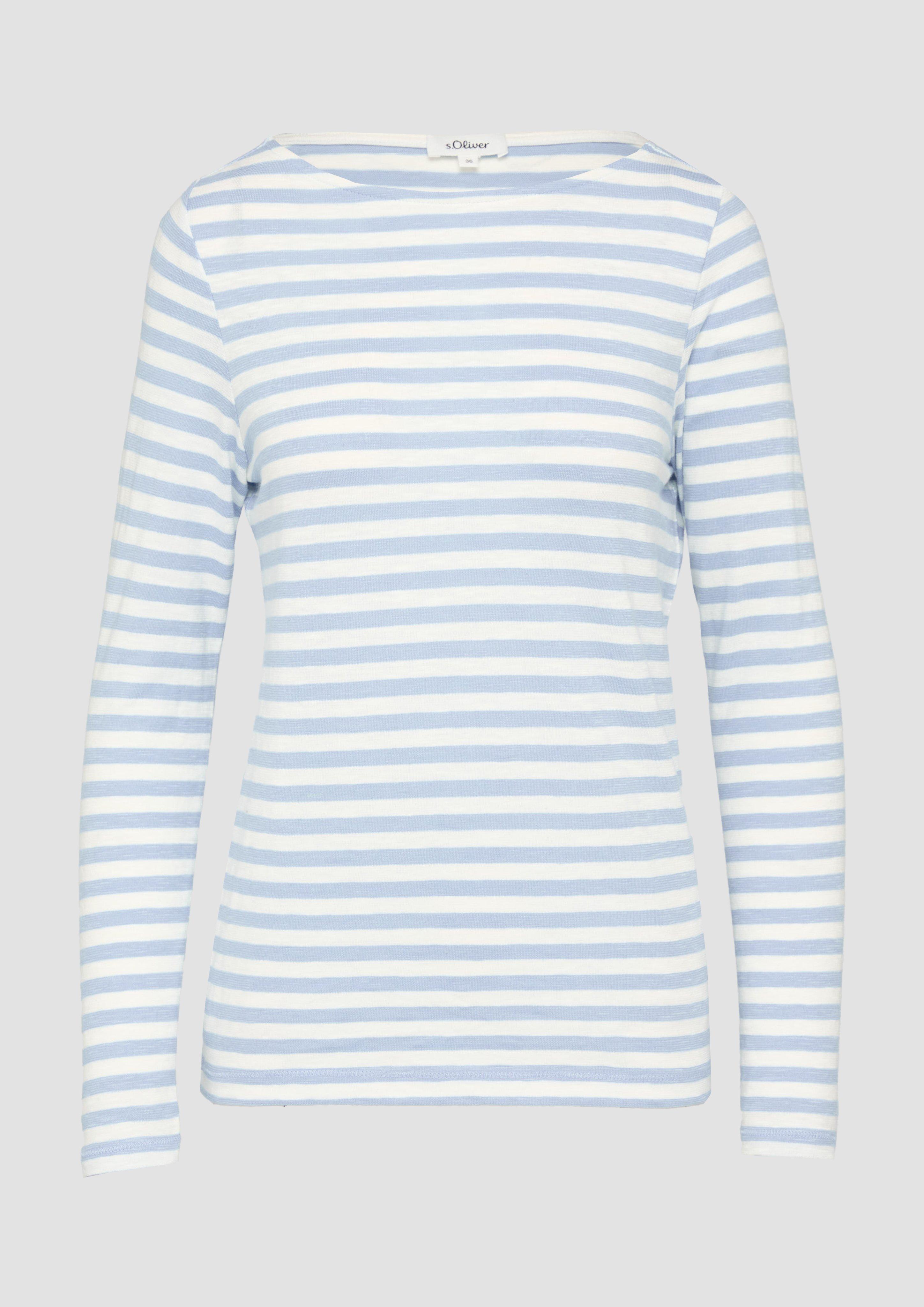 s.Oliver - Geringeltes Langarmshirt aus Flammgarn mit U-Boot-Ausschnitt, Damen, blau|weiß