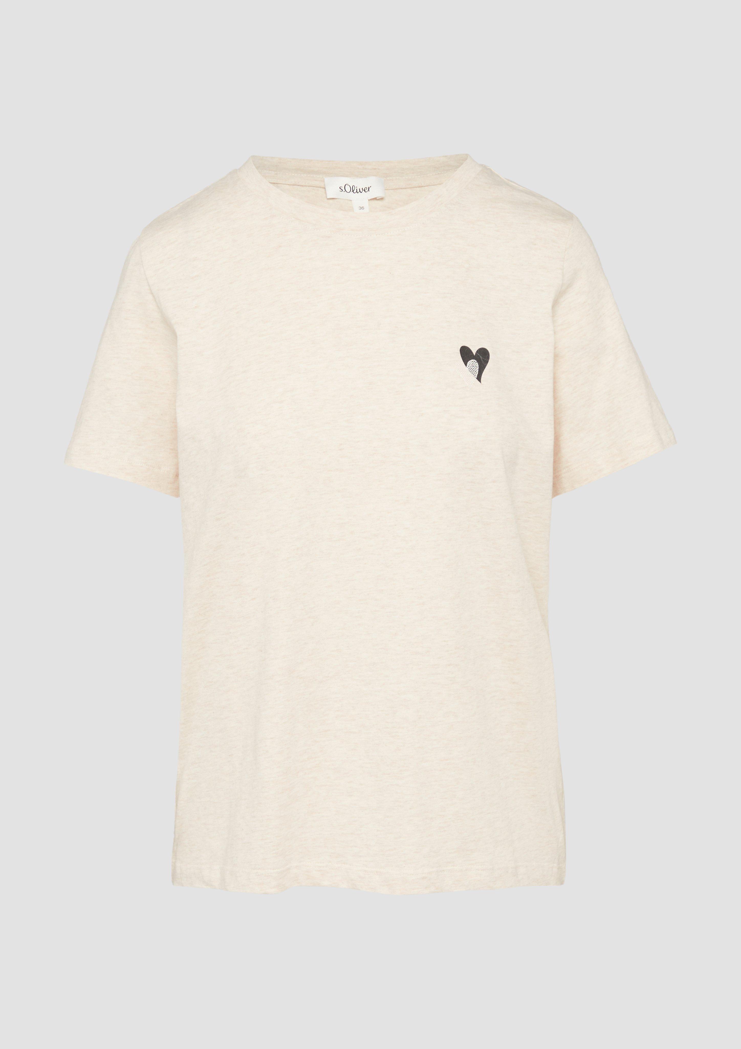 s.Oliver - T-Shirt im Relaxed Fit mit Herz-Stickerei, Damen, Beige