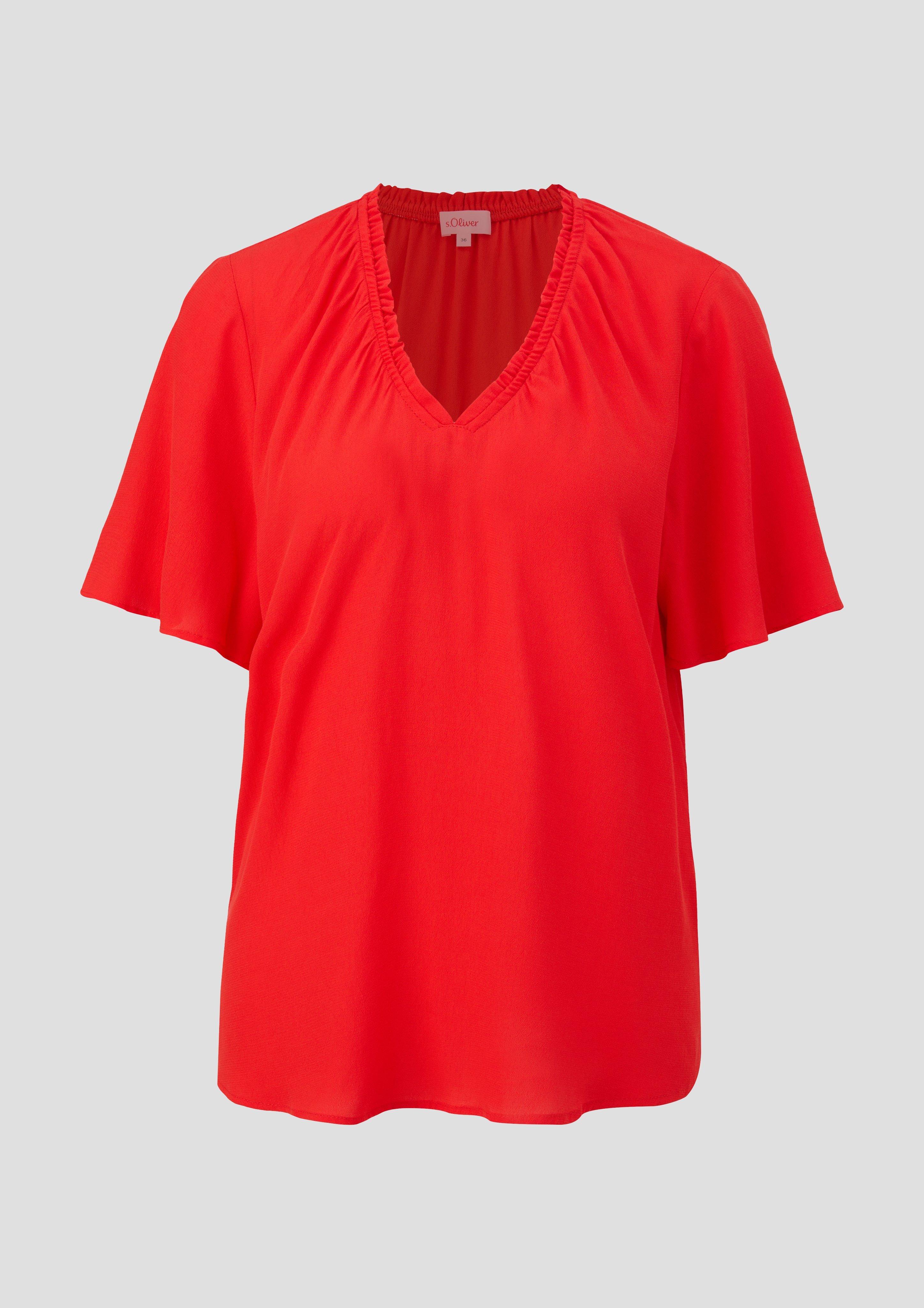 s.Oliver - Viskosebluse mit V-Ausschnitt im Relaxed Fit, Damen, rot