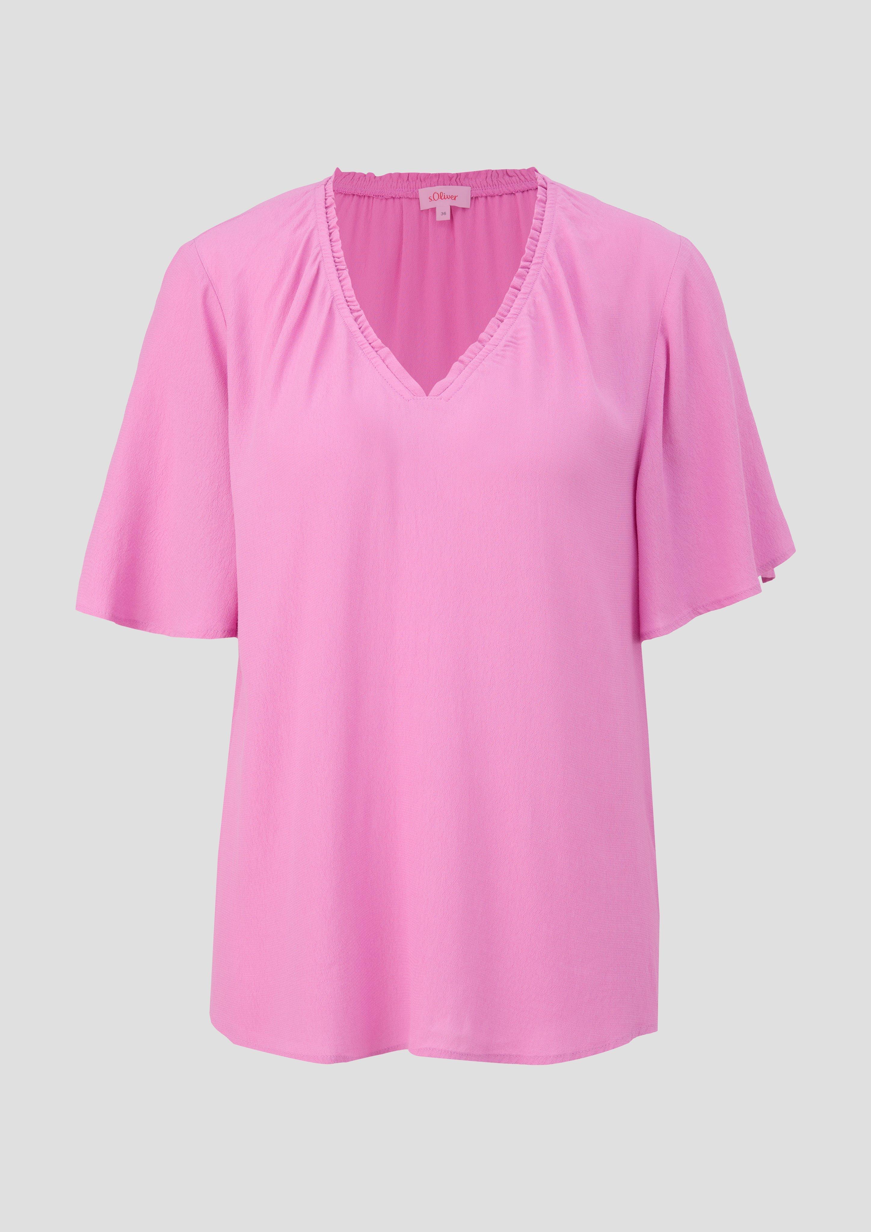 s.Oliver - Viskosebluse mit V-Ausschnitt im Relaxed Fit, Damen, Rosa