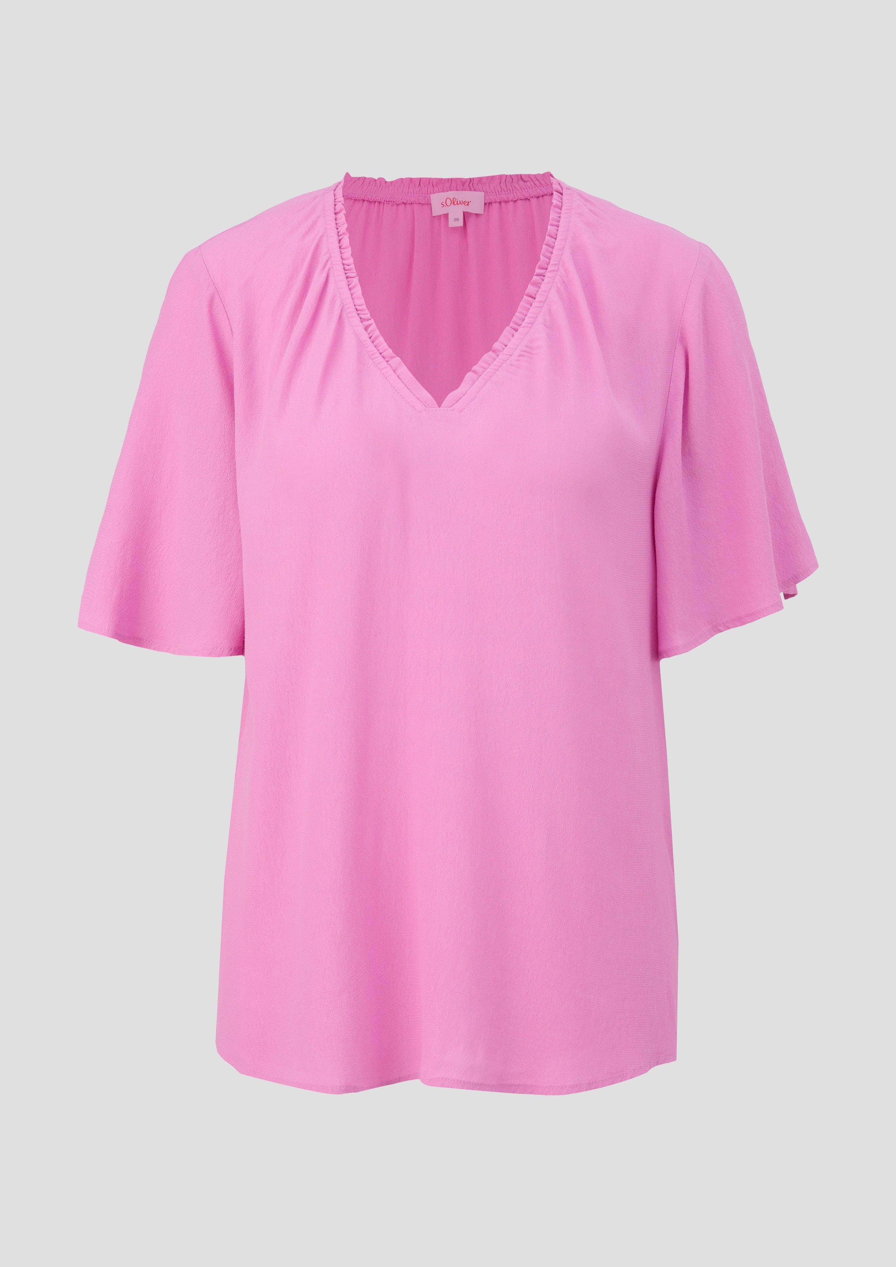 s.Oliver - Viskosebluse mit V-Ausschnitt im Relaxed Fit, Damen, Rosa