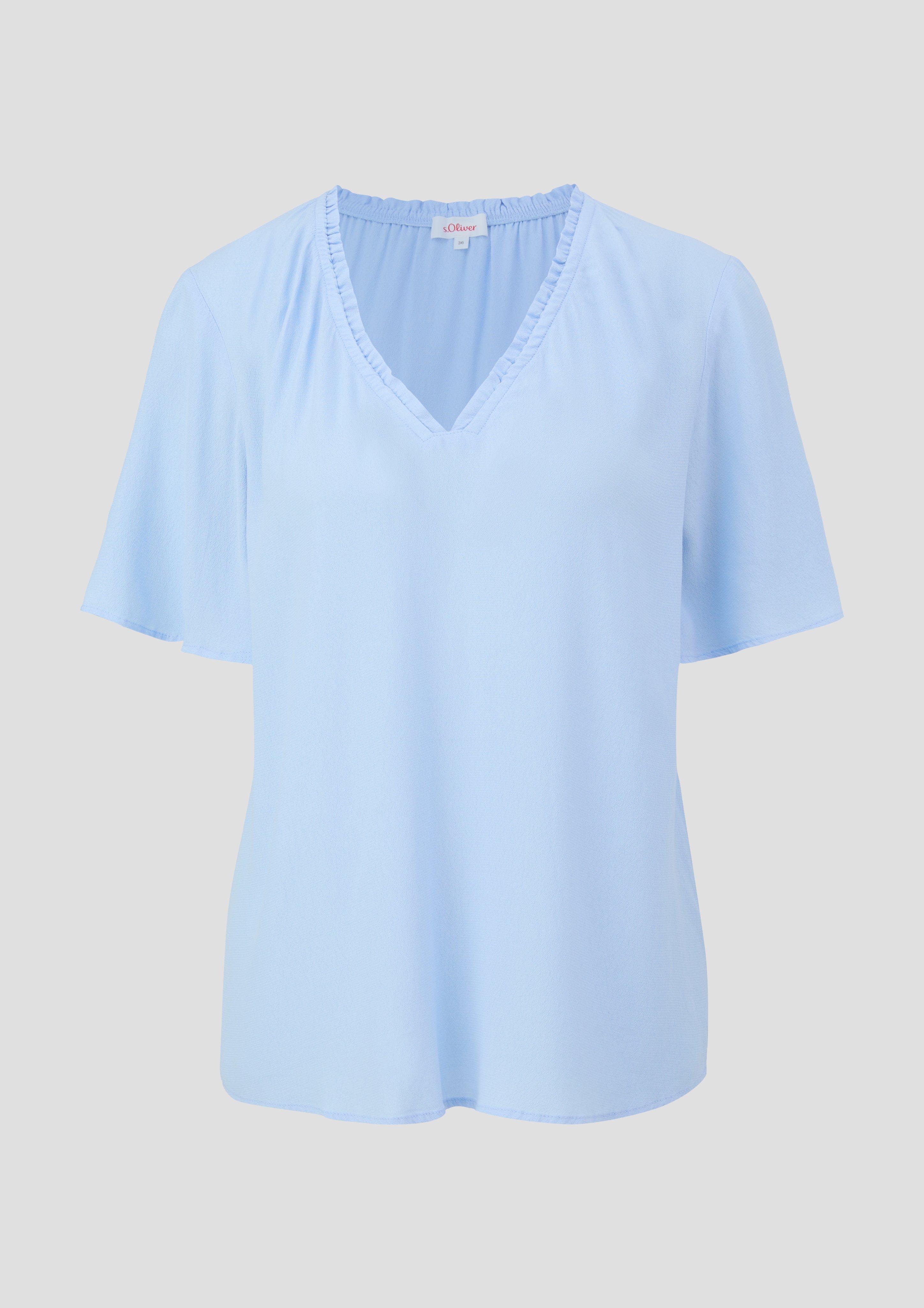 s.Oliver - Viskosebluse mit V-Ausschnitt im Relaxed Fit, Damen, blau