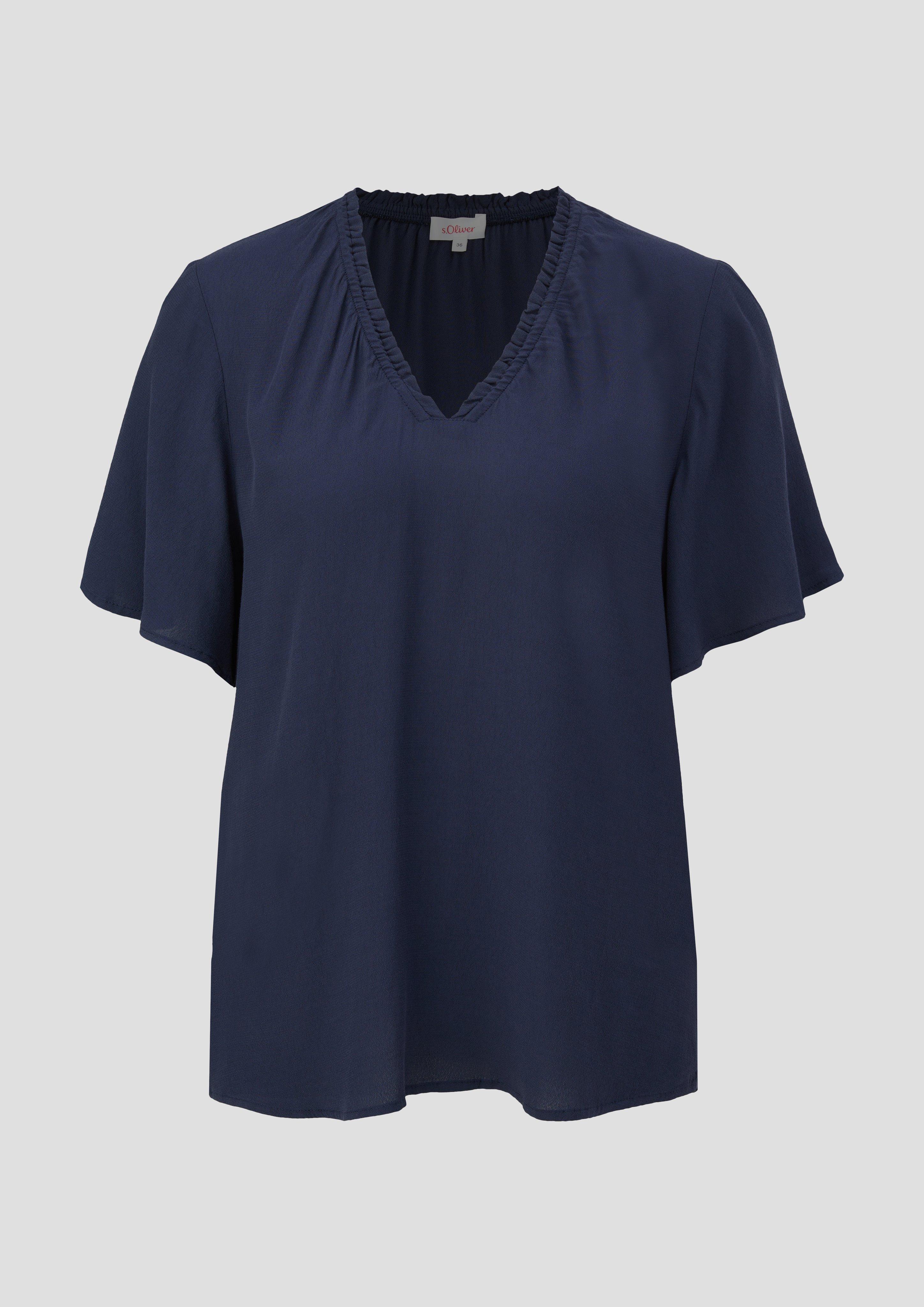 s.Oliver - Viskosebluse mit V-Ausschnitt im Relaxed Fit, Damen, blau