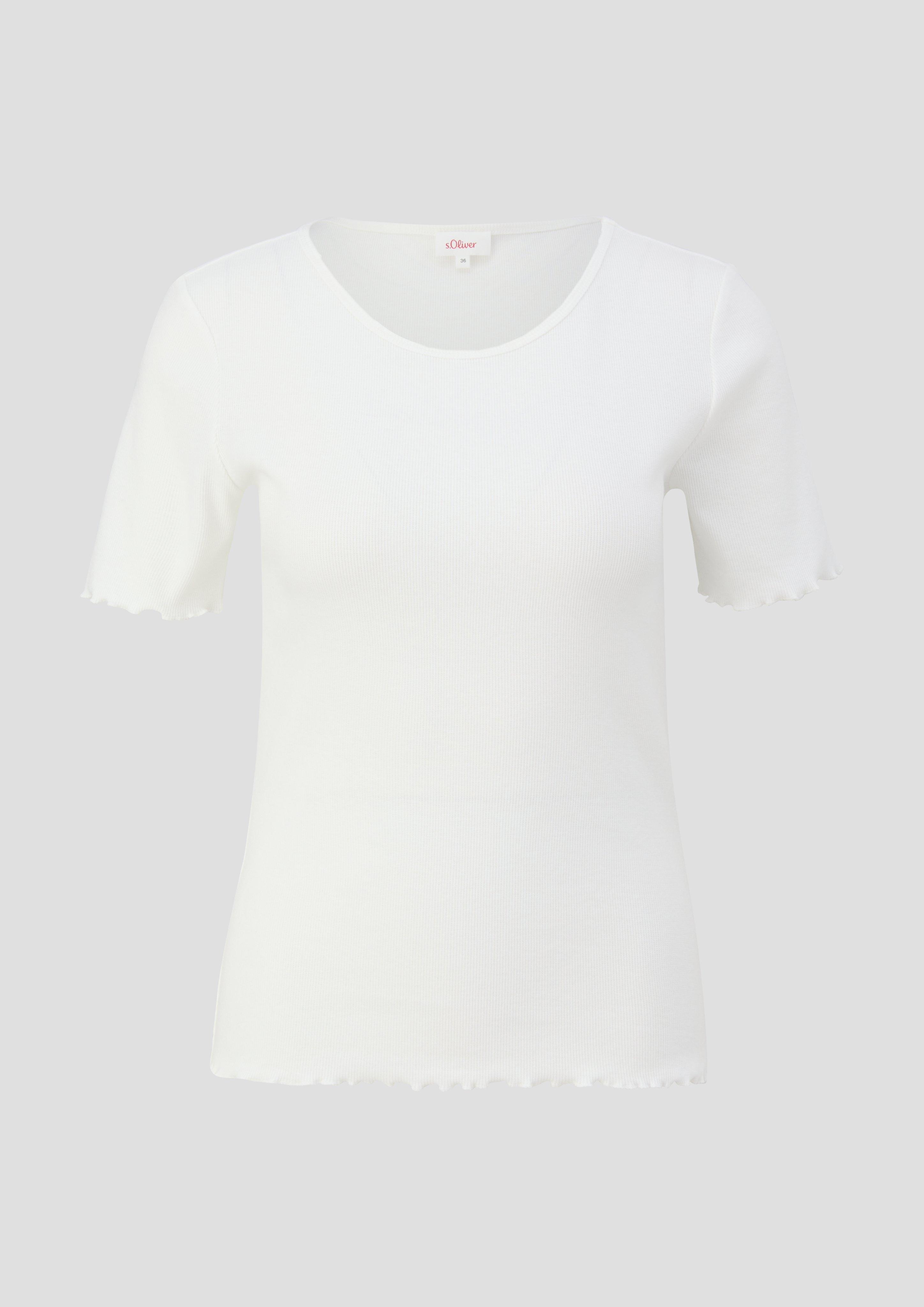 s.Oliver - Elastisches T-Shirt im Slim Fit mit Rundhalsausschnitt, Damen, creme