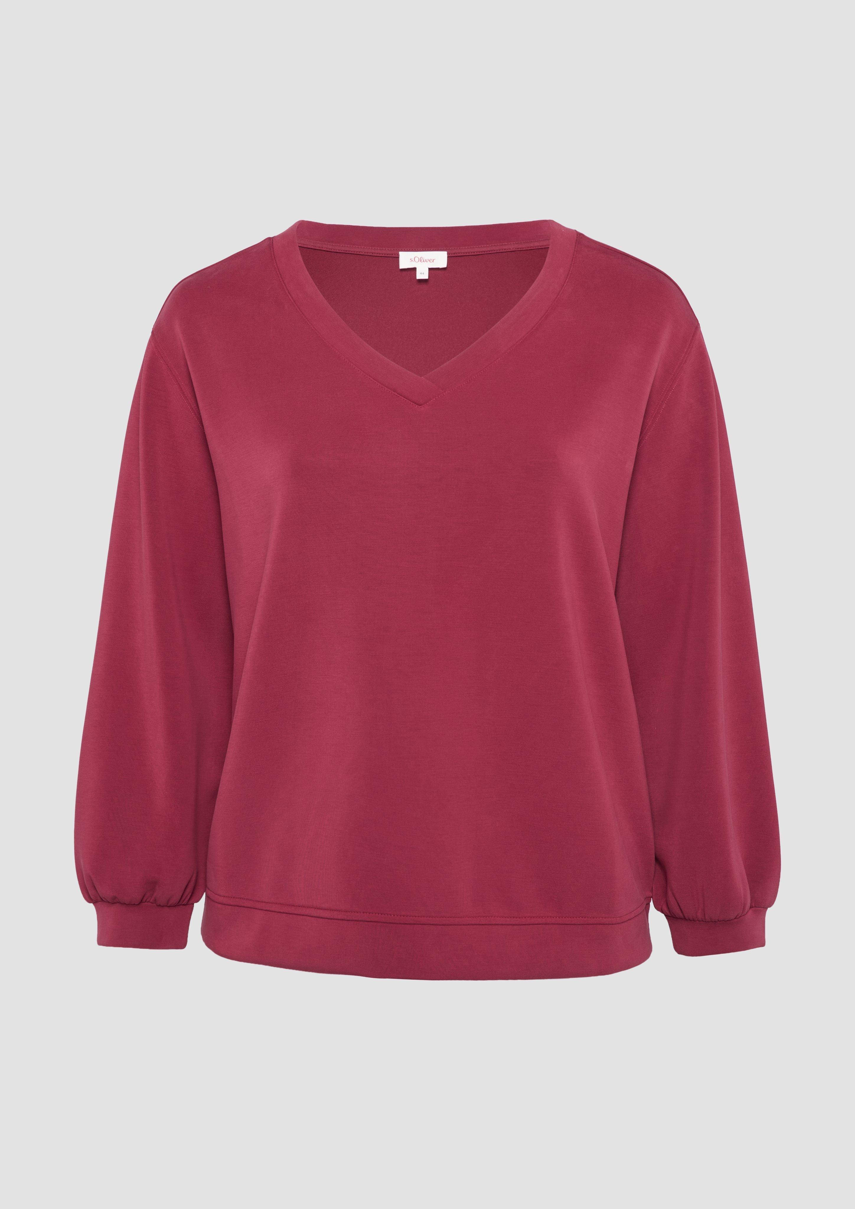 s.Oliver - Scuba-Sweatshirt mit V-Ausschnitt, Damen, rot