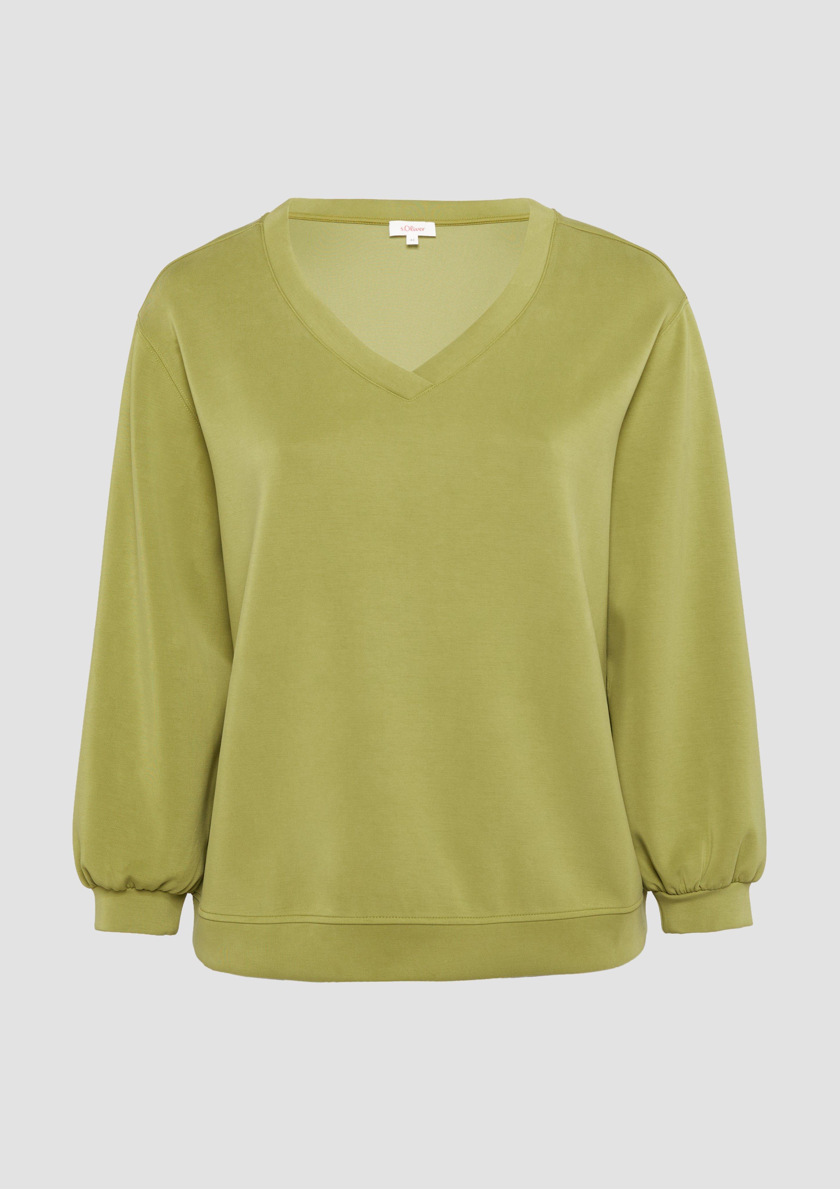 s.Oliver - Scuba-Sweatshirt mit V-Ausschnitt, Damen, Grün