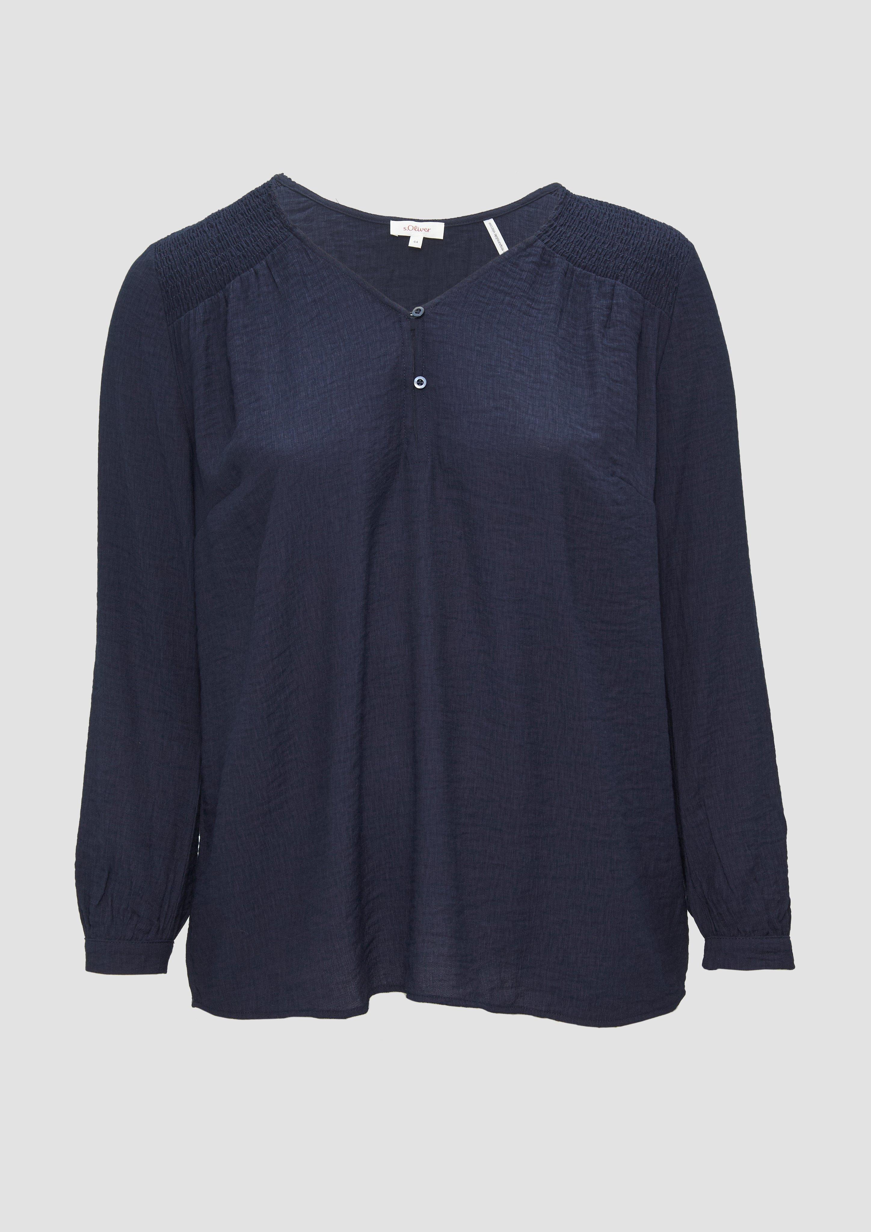 s.Oliver - Strukturierte Bluse aus Viskosemix mit Smok Detail, Damen, blau