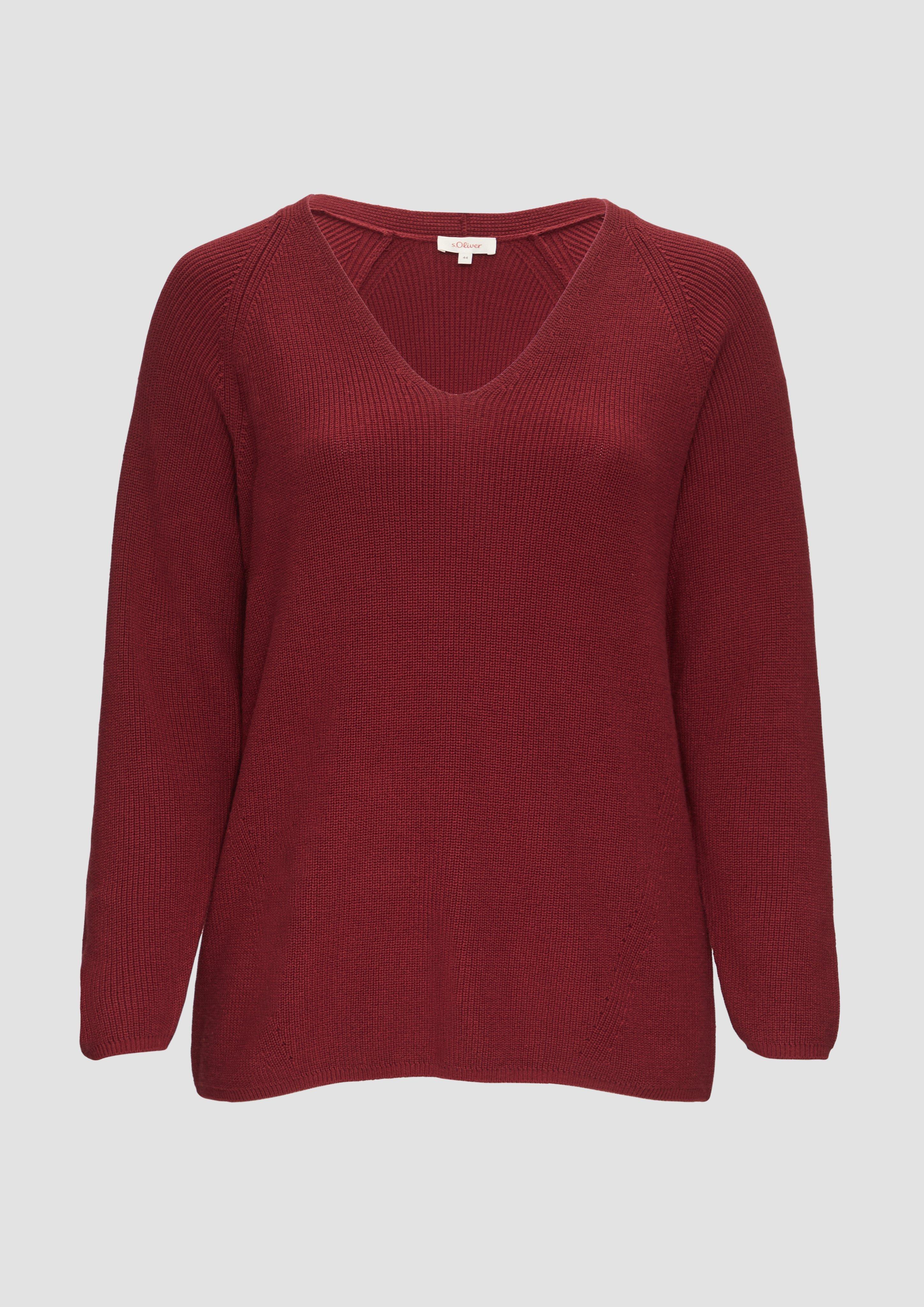 s.Oliver - Strickpullover mit V-Ausschnitt im Relaxed Fit, Damen, rot