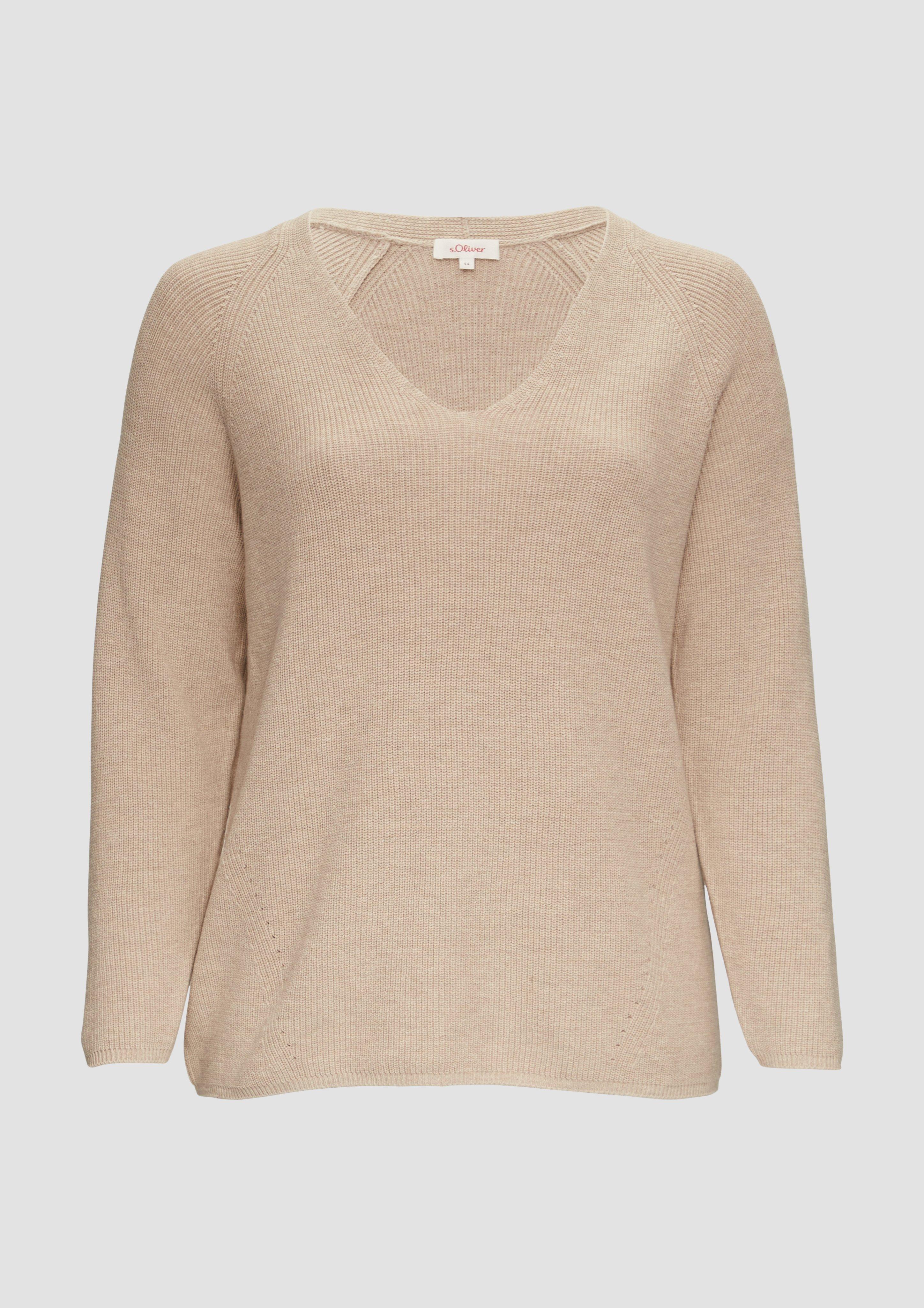 s.Oliver - Strickpullover mit V-Ausschnitt im Relaxed Fit, Damen, Beige