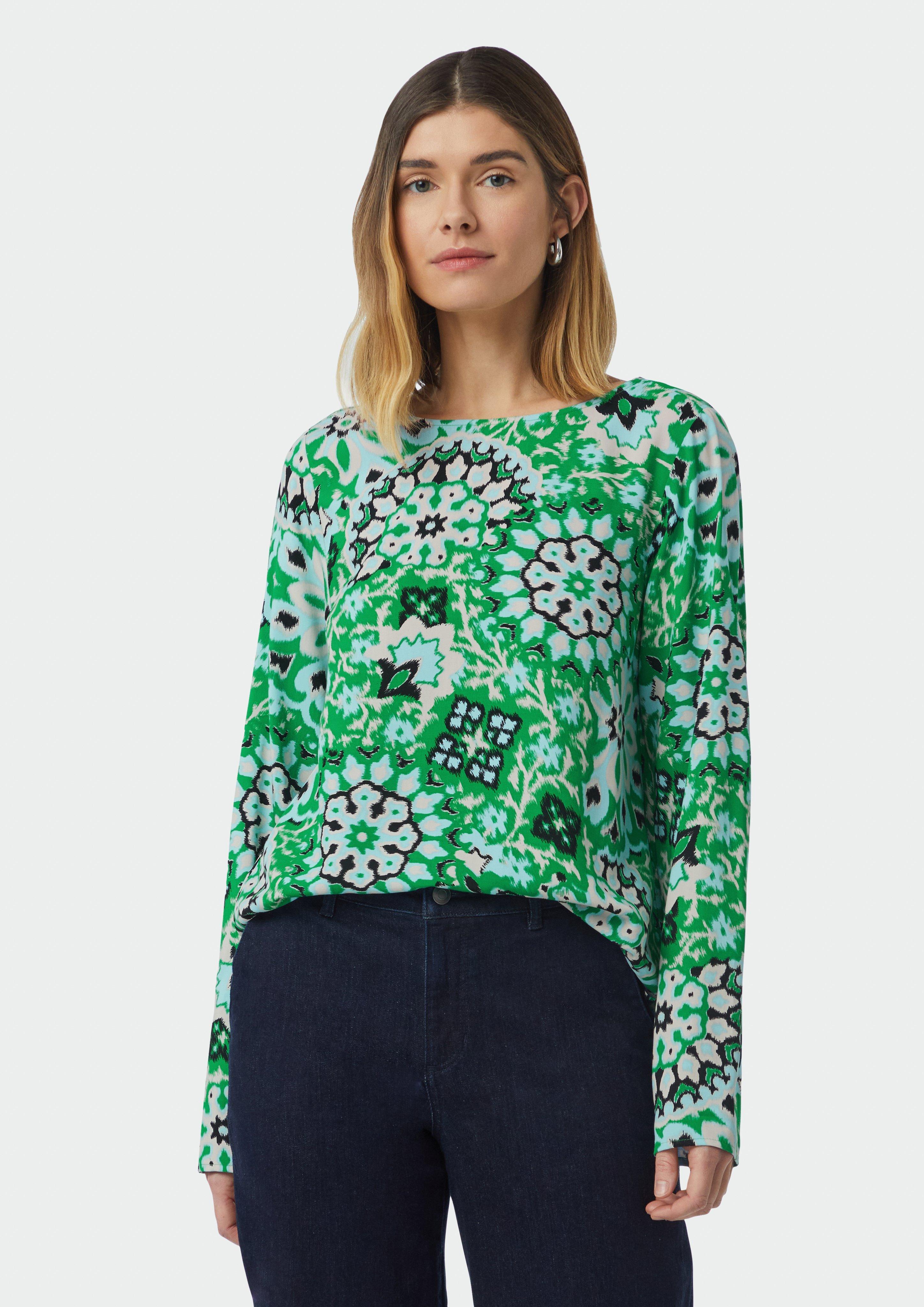 Blouse with side slit hem and all-over print - Green | SCAYLE