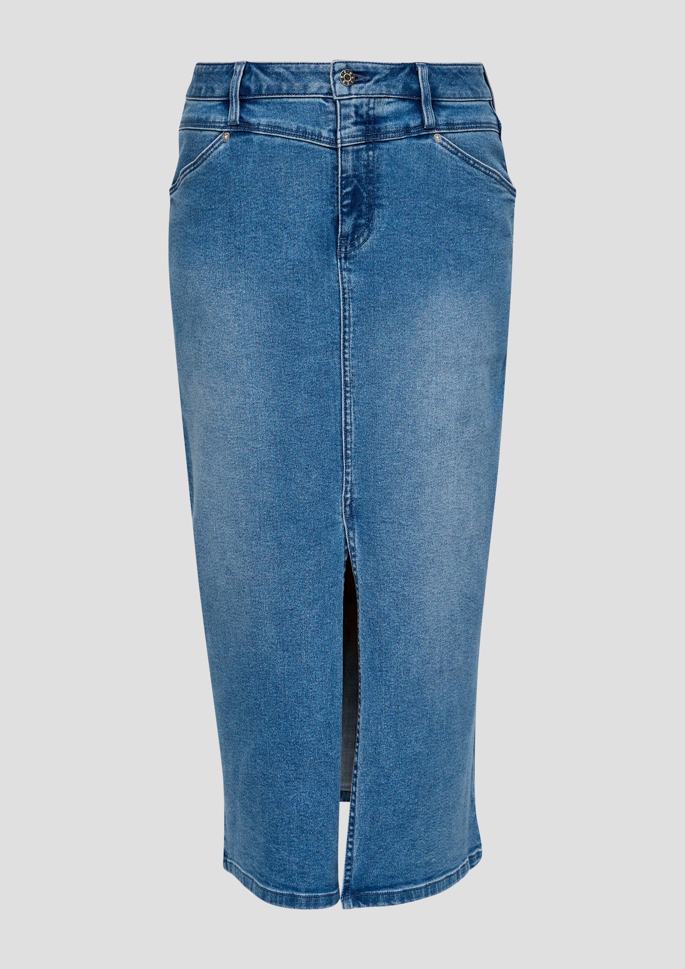 Thumbnail - s.Oliver - Midirock aus Denim mit Schlitz und Sattelbund, Damen, blau