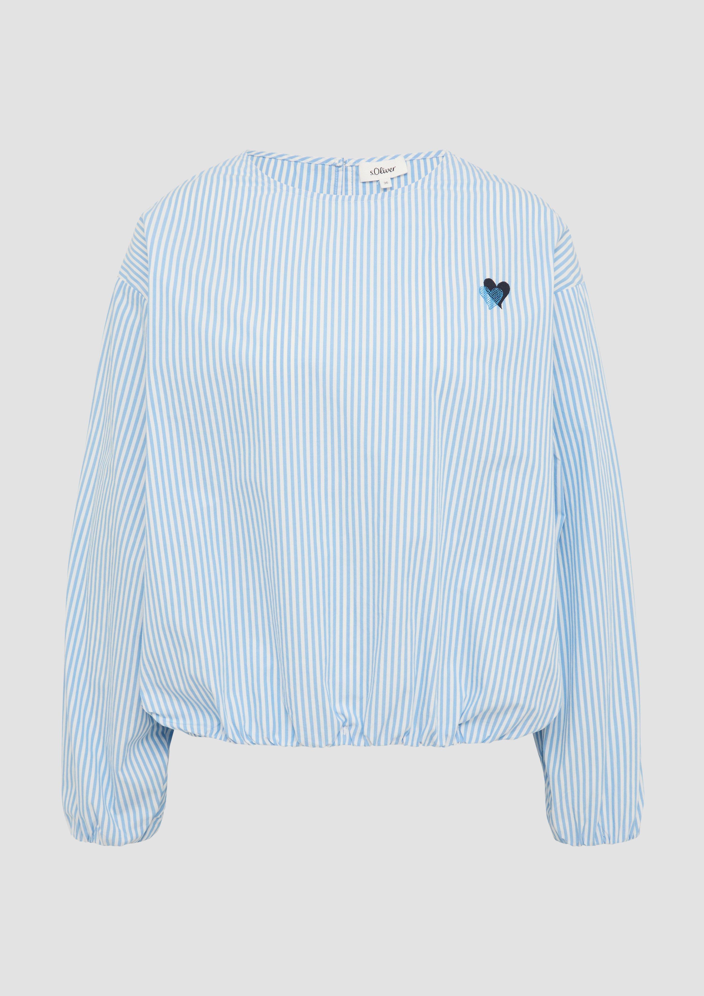 s.Oliver - Oversized Baumwollbluse mit Herz-Stickerei, Damen, blau|weiß