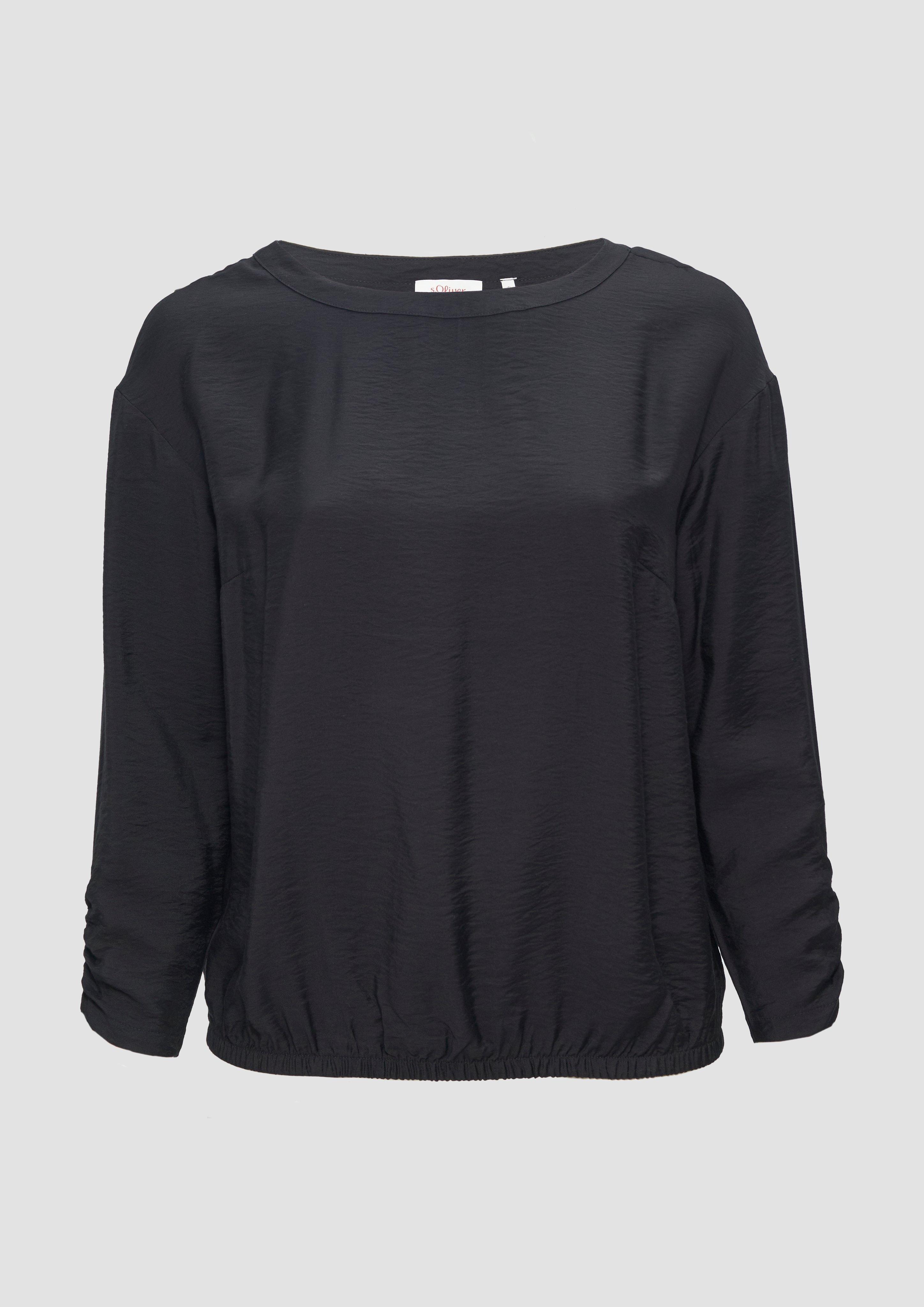 s.Oliver - Viskose-Bluse mit elastischem Saum, Damen, schwarz