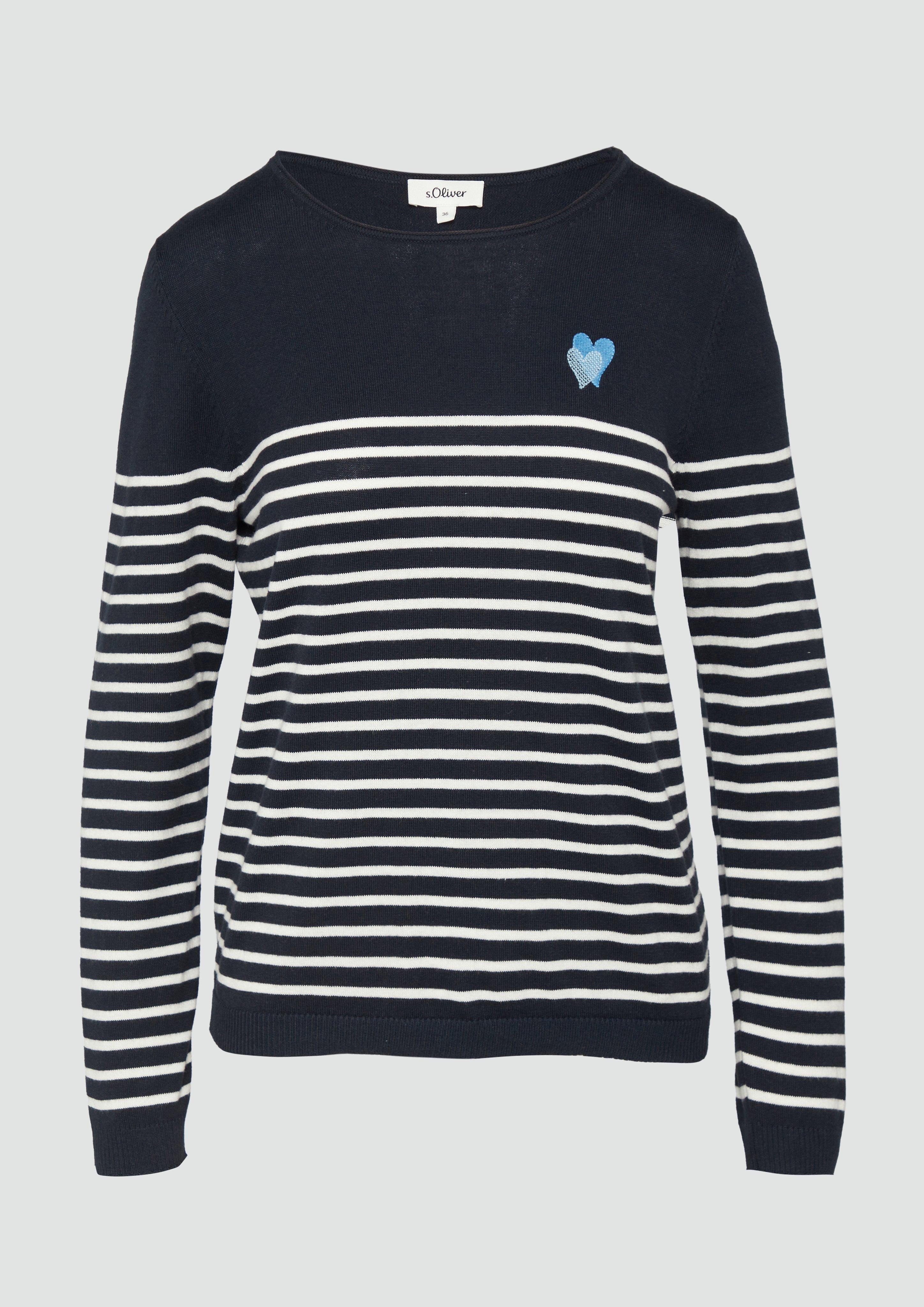 s.Oliver - Strickpullover mit Herz-Stickerei, Damen, blau