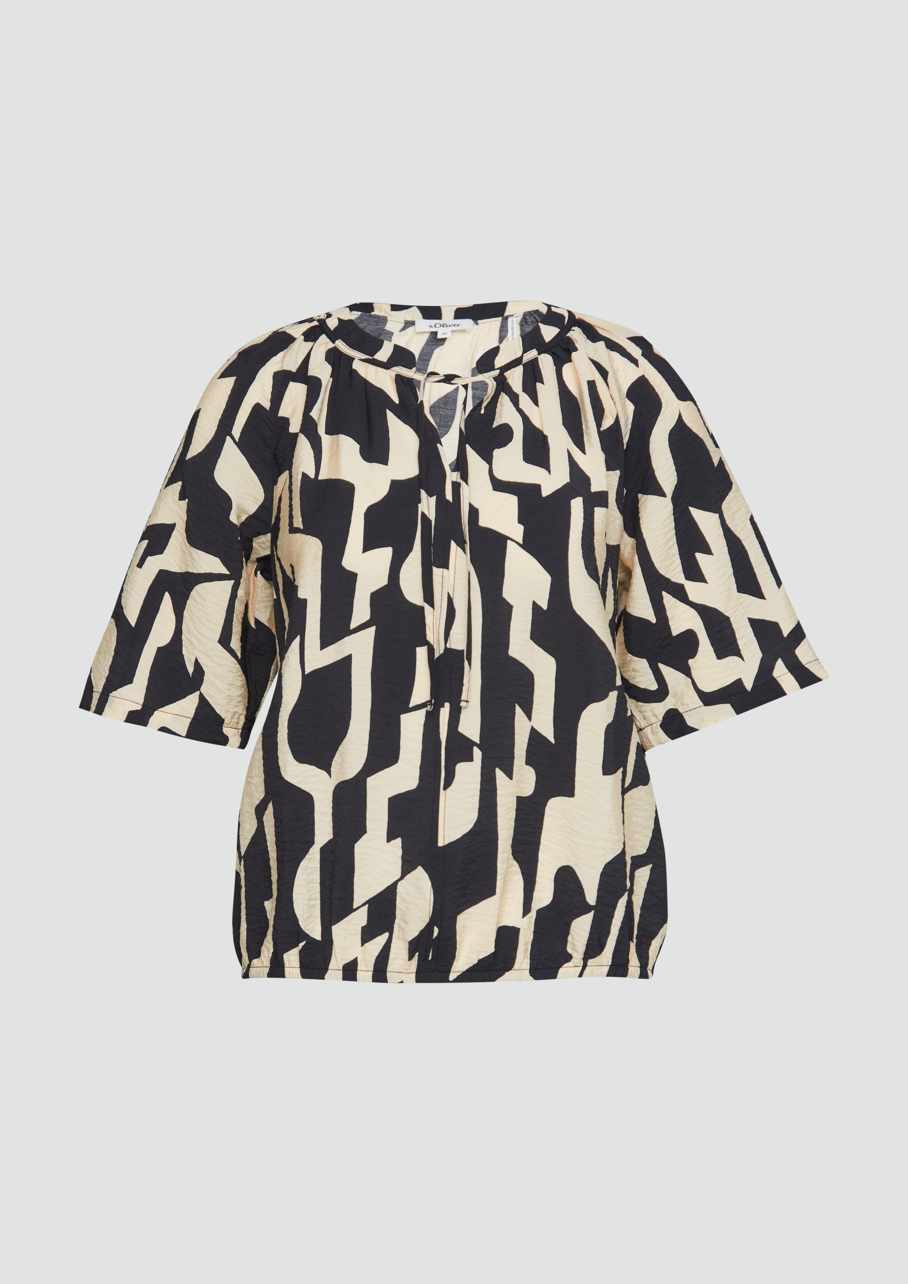 s.Oliver - Strukturierte Bluse mit Halbarm im O-Shape, Damen, schwarz|beige