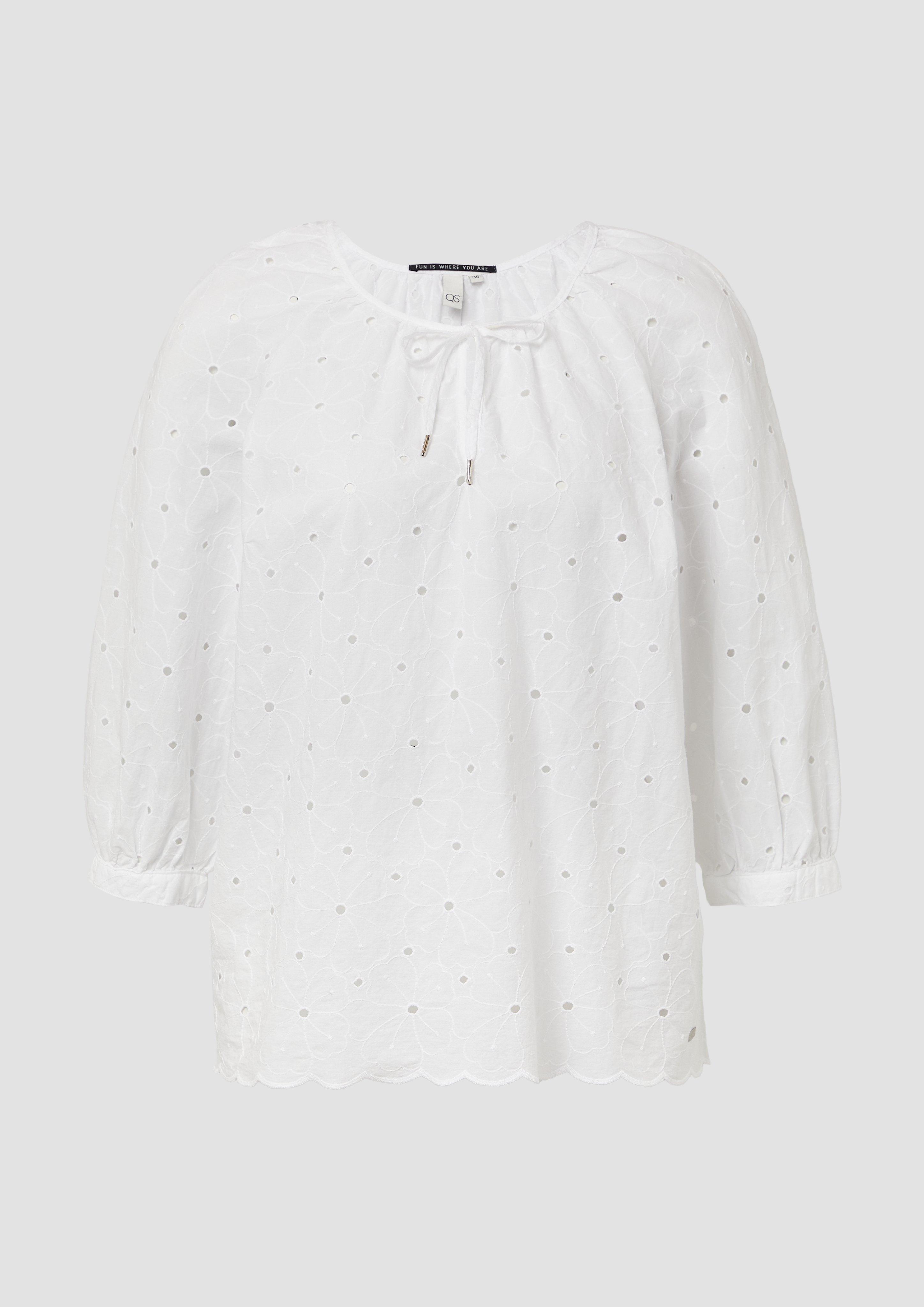 QS - Bluse mit Lochstickerei, Damen, weiß