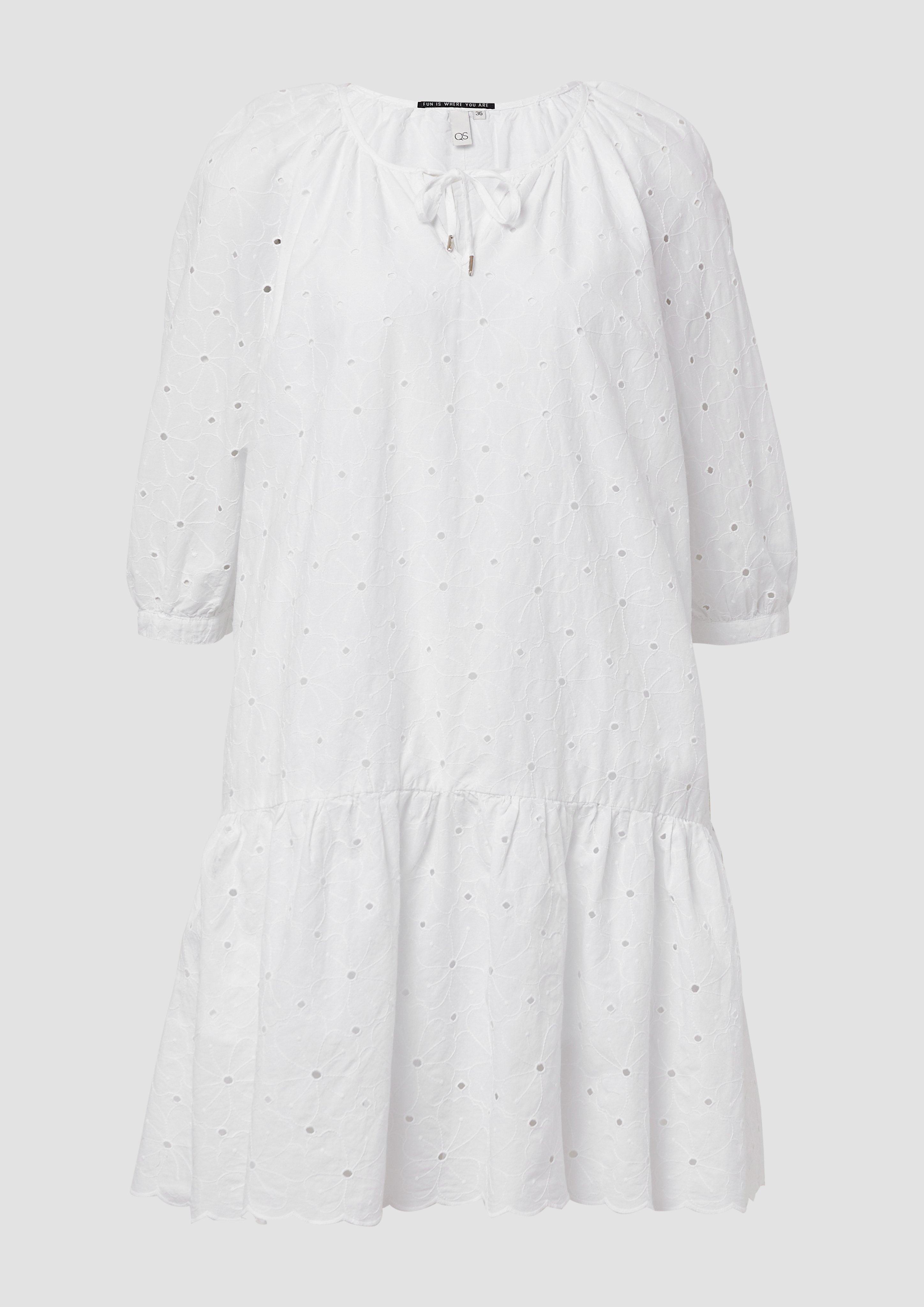 QS - Leichtes Kleid mit Lochstickerei, Damen, weiß