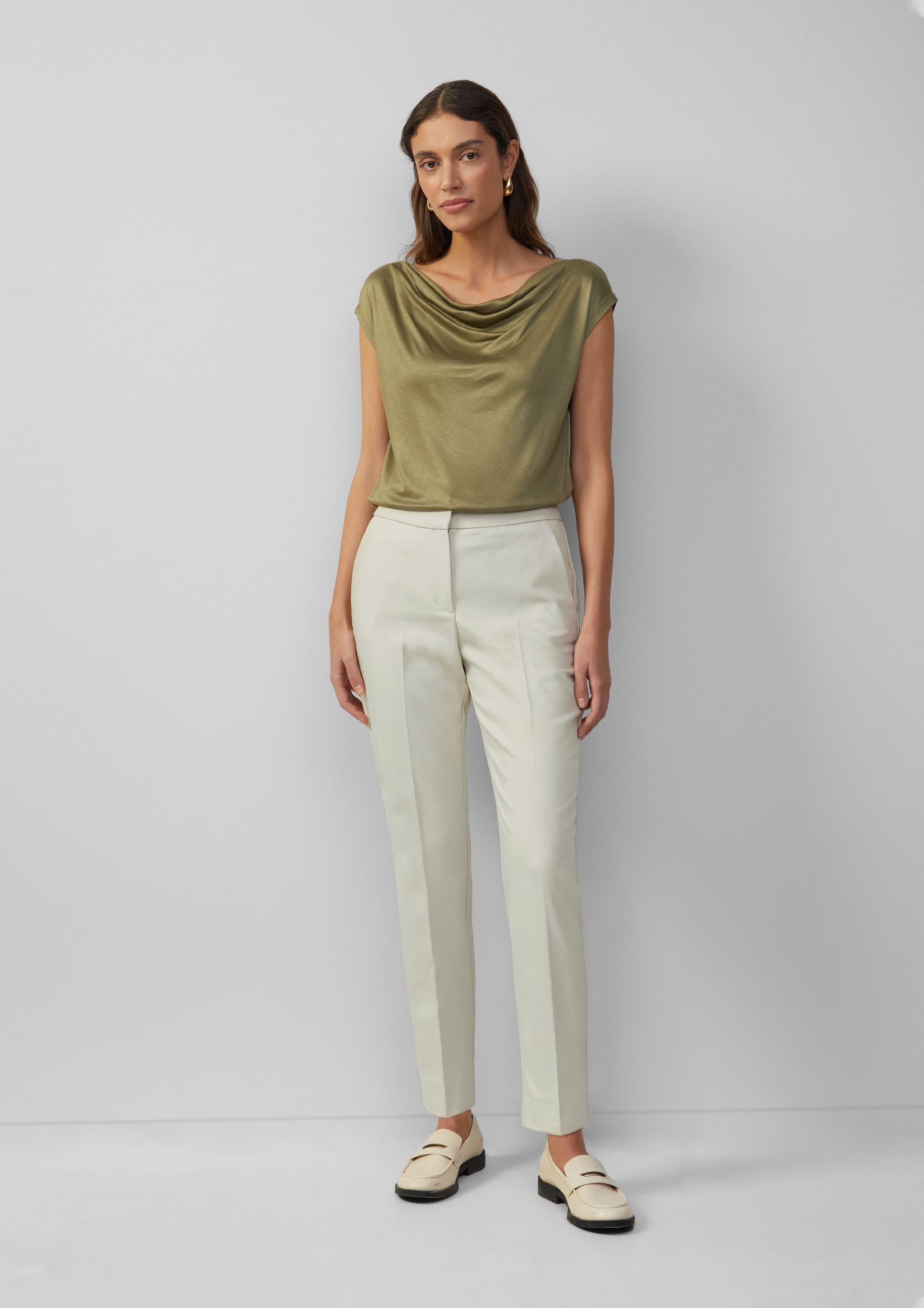 cigarette pants beige linen flat-front slim fit Made from stretch cotton gabardine Cigarette Pants with Elastic Back