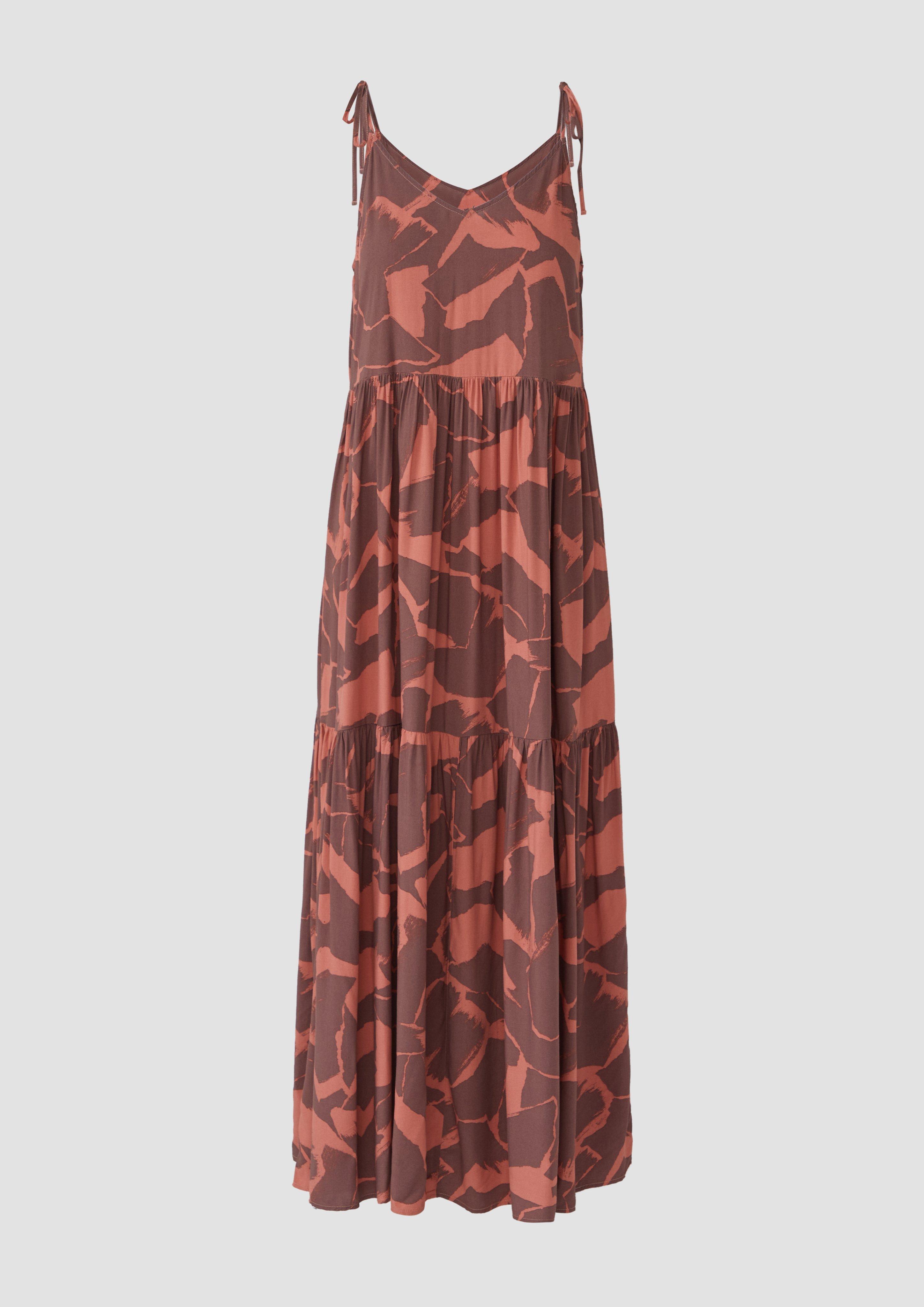 QS - Langes Viskosekleid, Damen, orange|lila