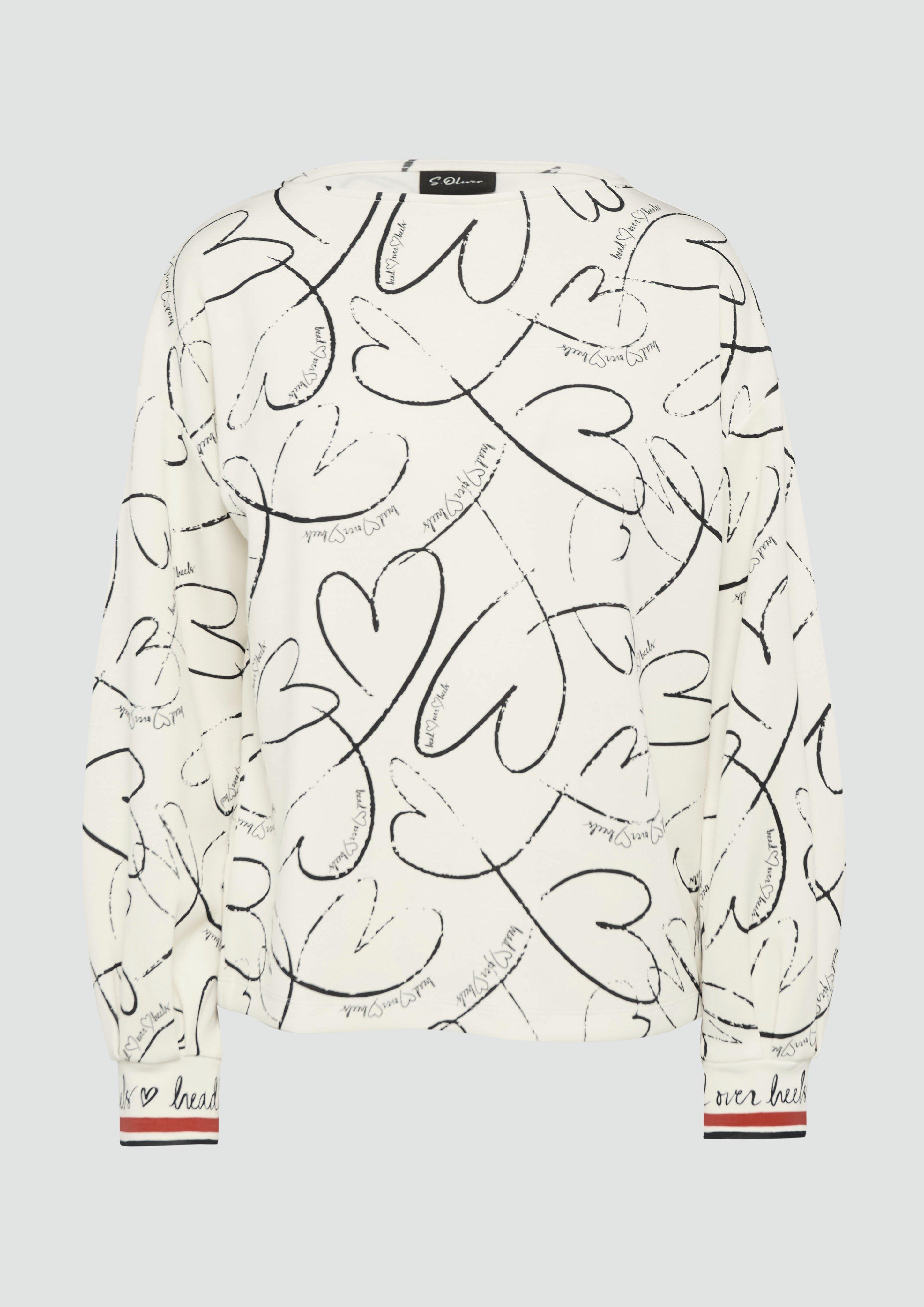 s.Oliver - Weiches Scuba-Sweatshirt mit Herz-Print, Damen, creme