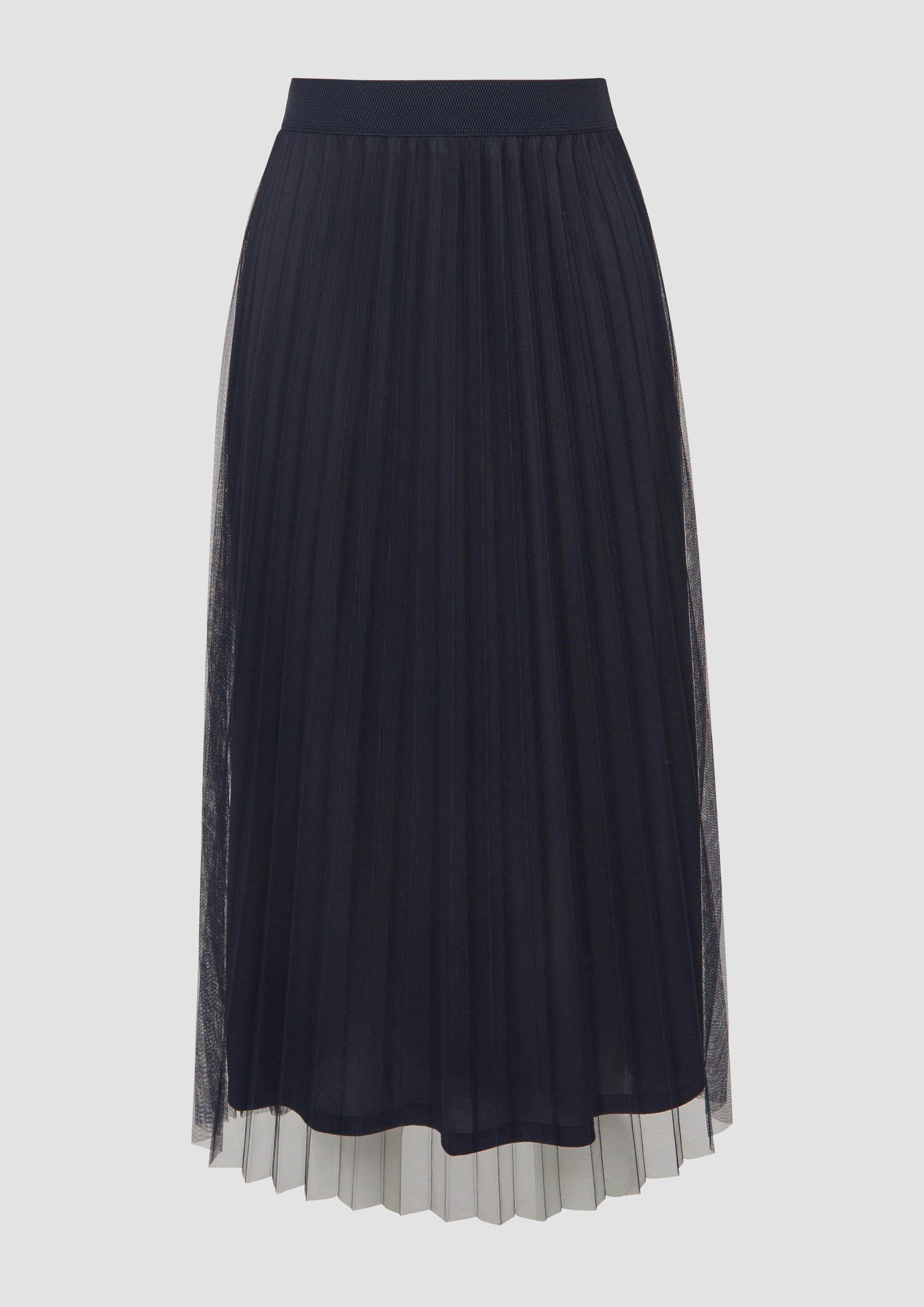s.Oliver - Eleganter Midirock aus plissiertem Mesh, Damen, blau