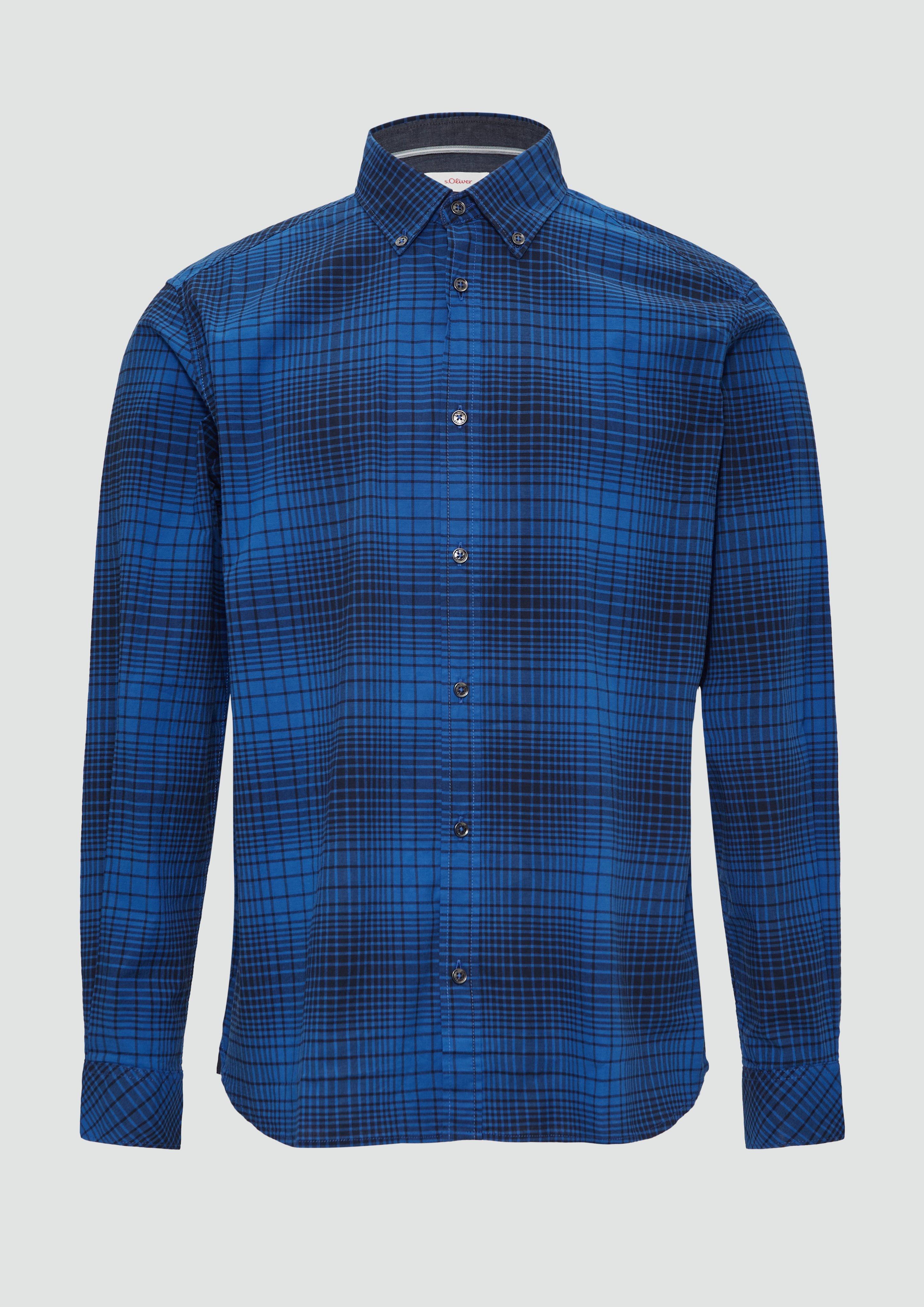 s.Oliver - Regular Fit: Kariertes Button-down-Hemd aus Baumwollstretch, Herren, blau