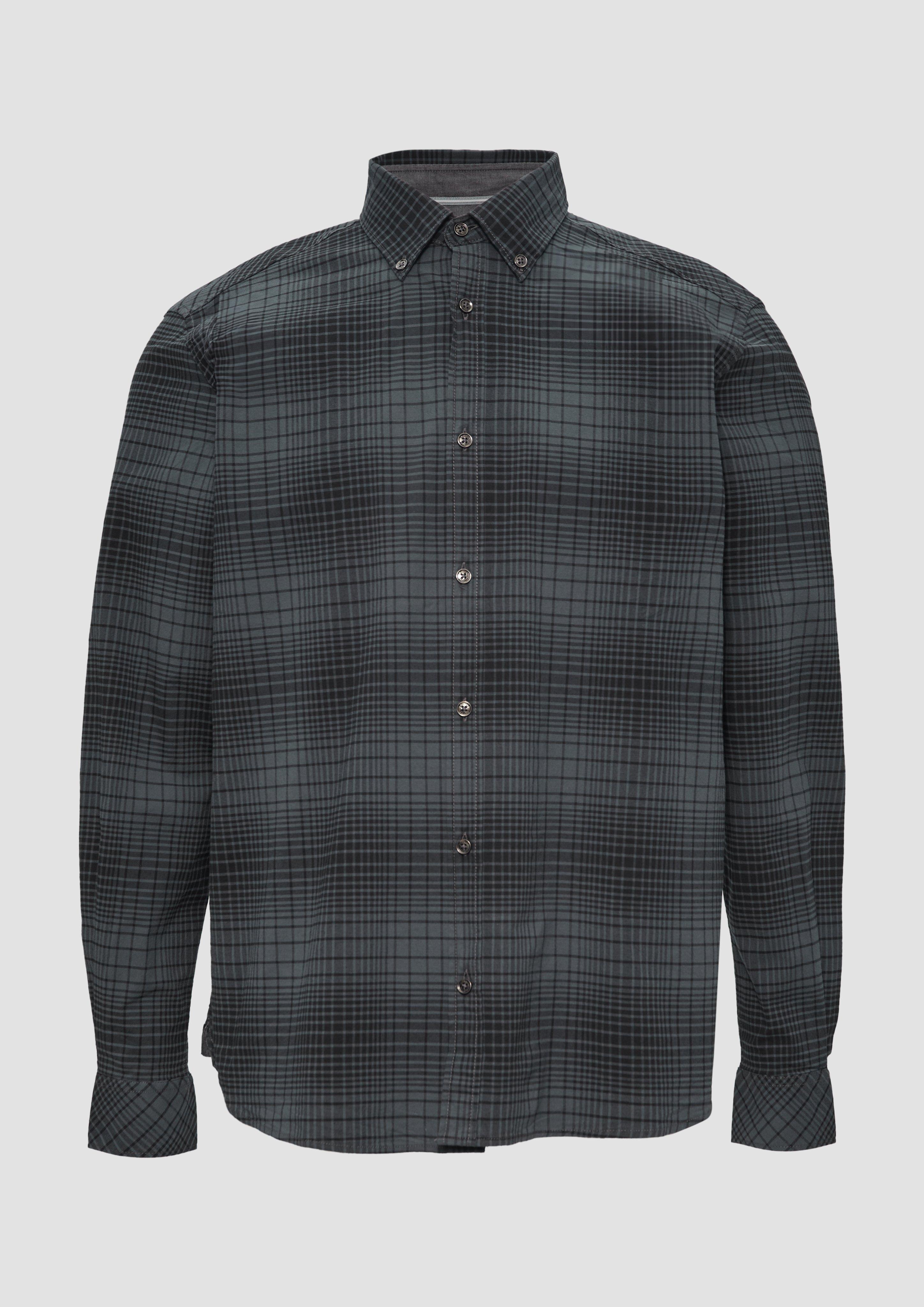 s.Oliver - Regular Fit: Kariertes Button-down-Hemd aus Baumwollstretch, Herren, grau