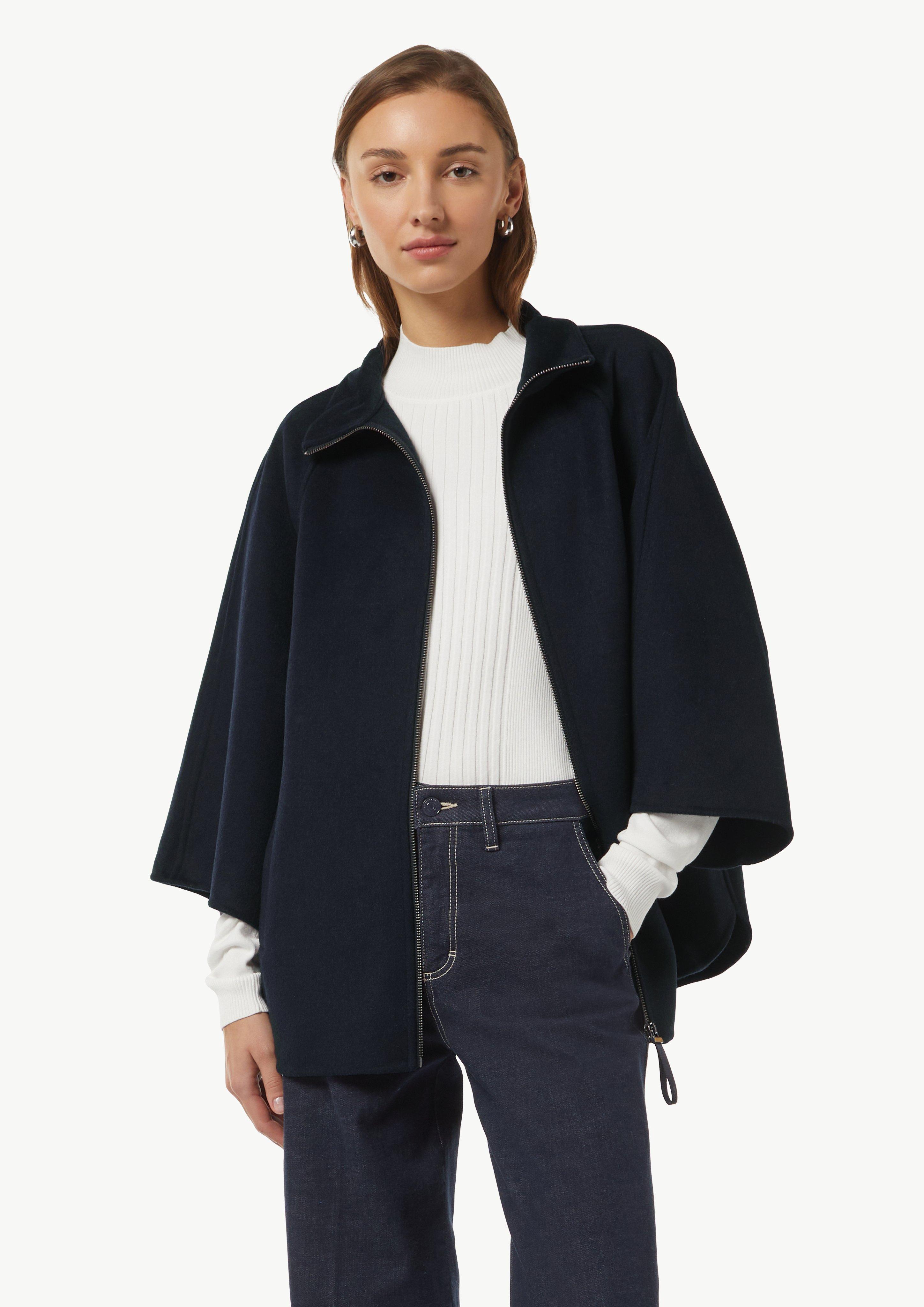 Wool blend cape in a loose fit with raglan sleeves - Blue