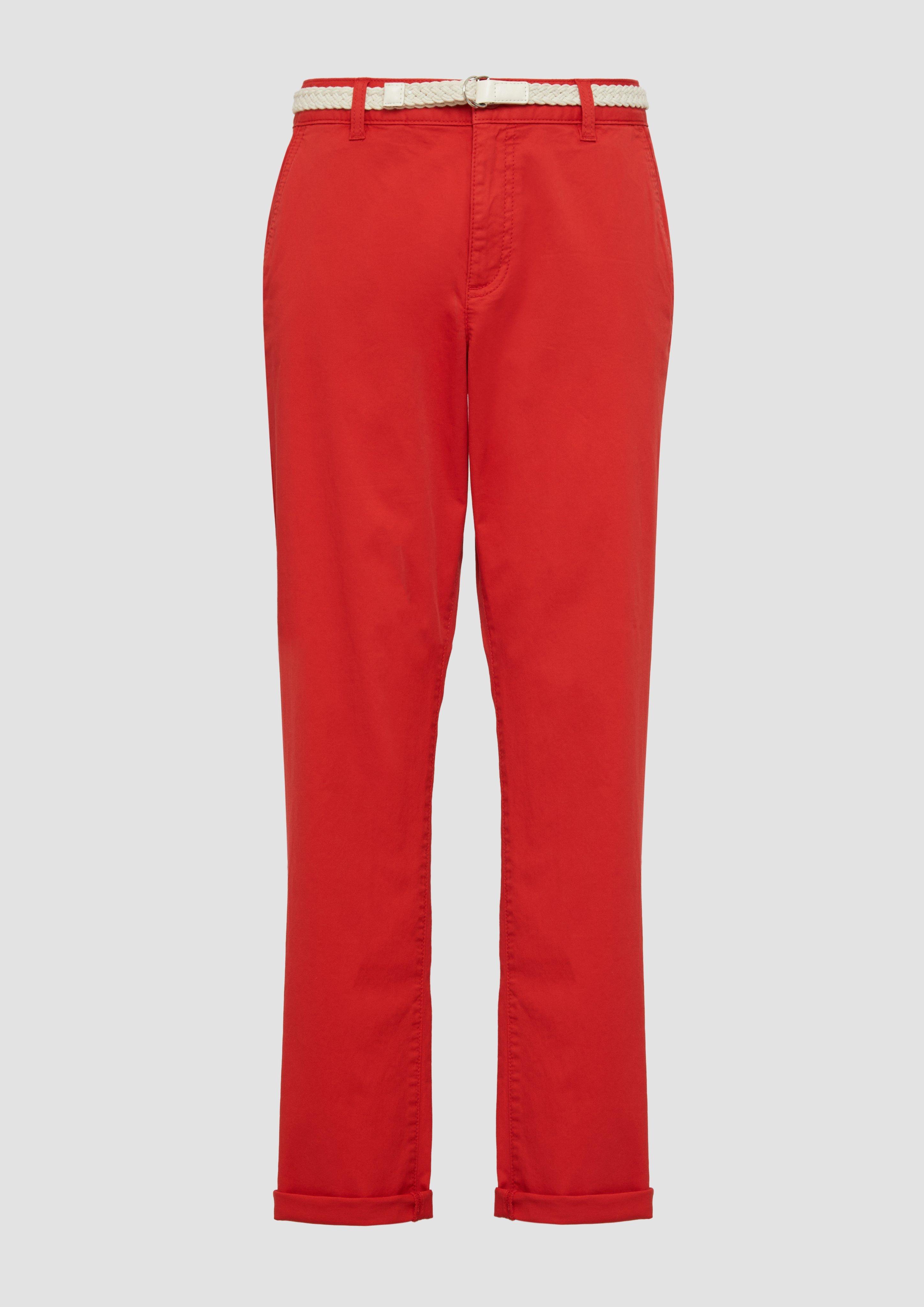 s.Oliver - Chino mit geflochtenem Gürtel und Garment Dye, Damen, rot