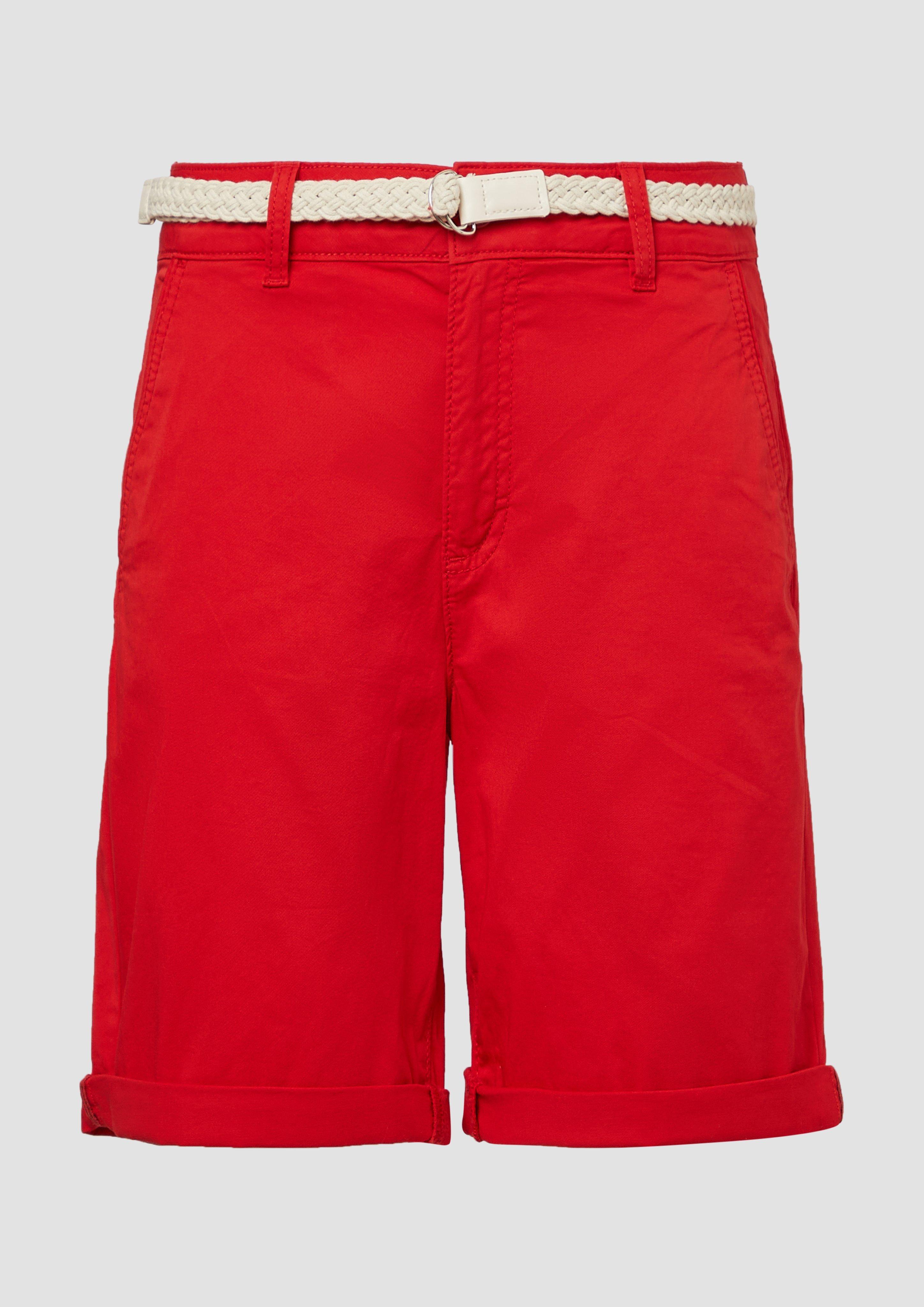 s.Oliver - Shorts mit geflochtenem Gürtel und Garment Dye, Damen, rot