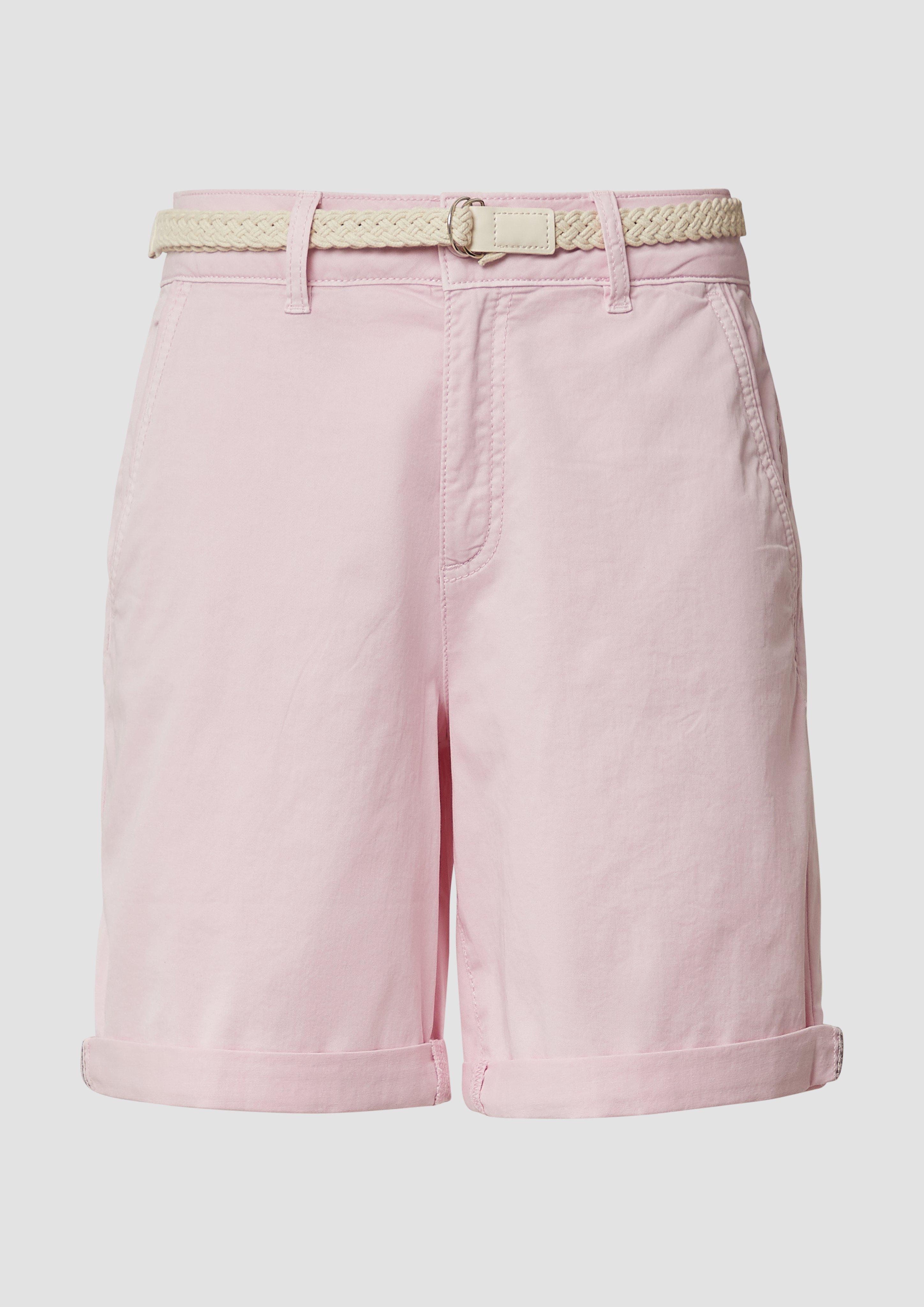 s.Oliver - Shorts mit geflochtenem Gürtel und Garment Dye, Damen, Rosa
