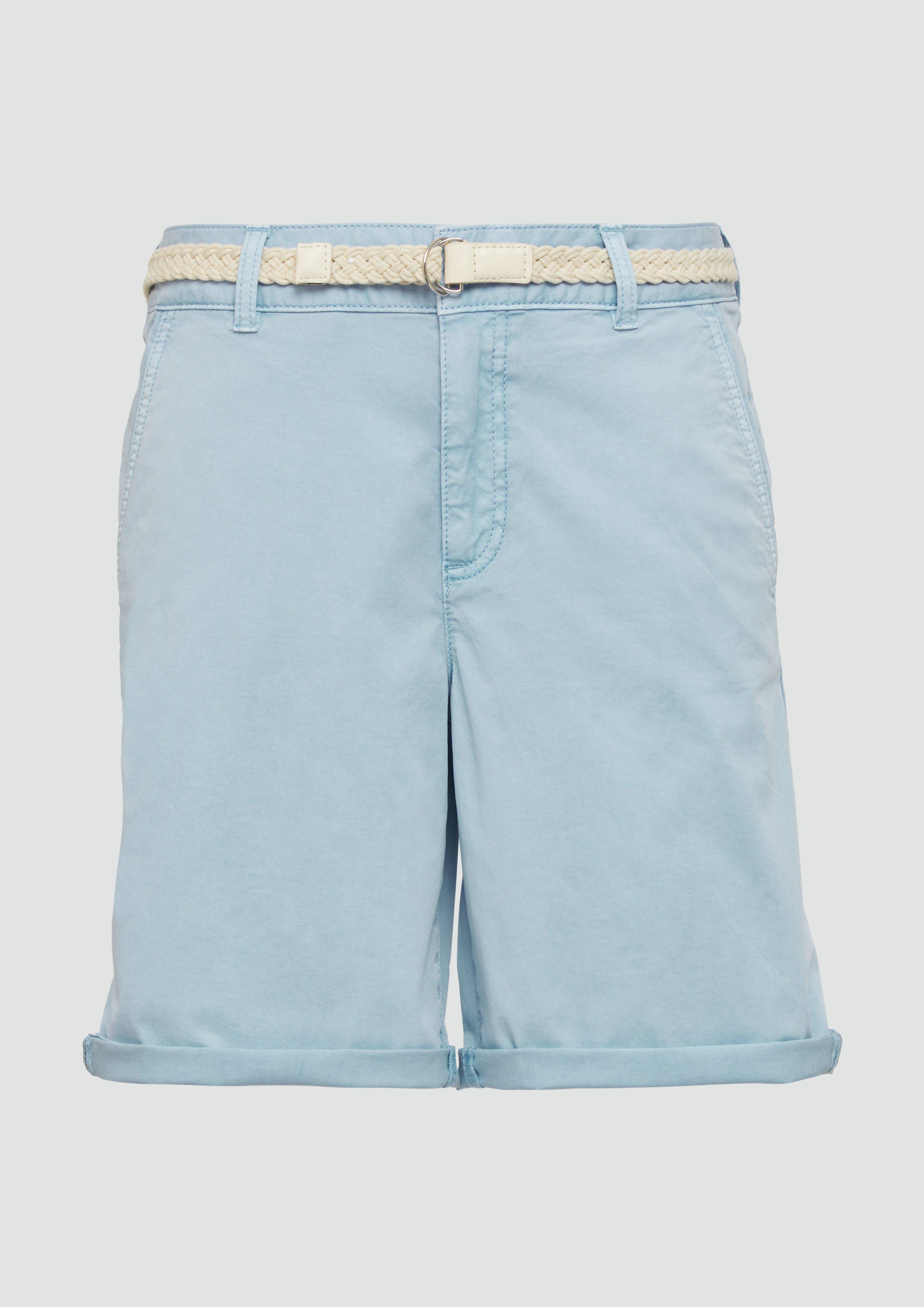 s.Oliver - Shorts mit geflochtenem Gürtel und Garment Dye, Damen, blau