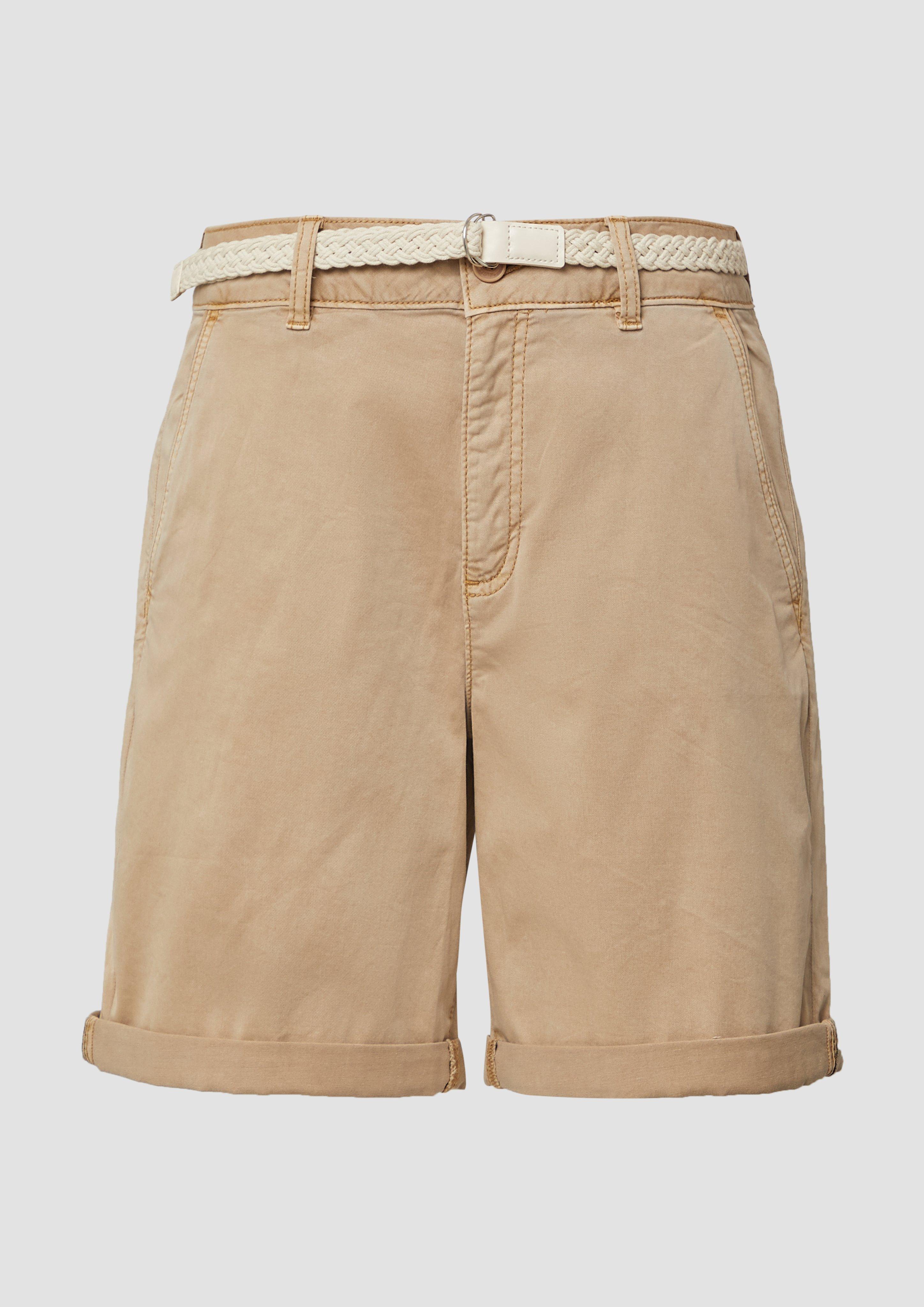 s.Oliver - Shorts mit geflochtenem Gürtel und Garment Dye, Damen, braun