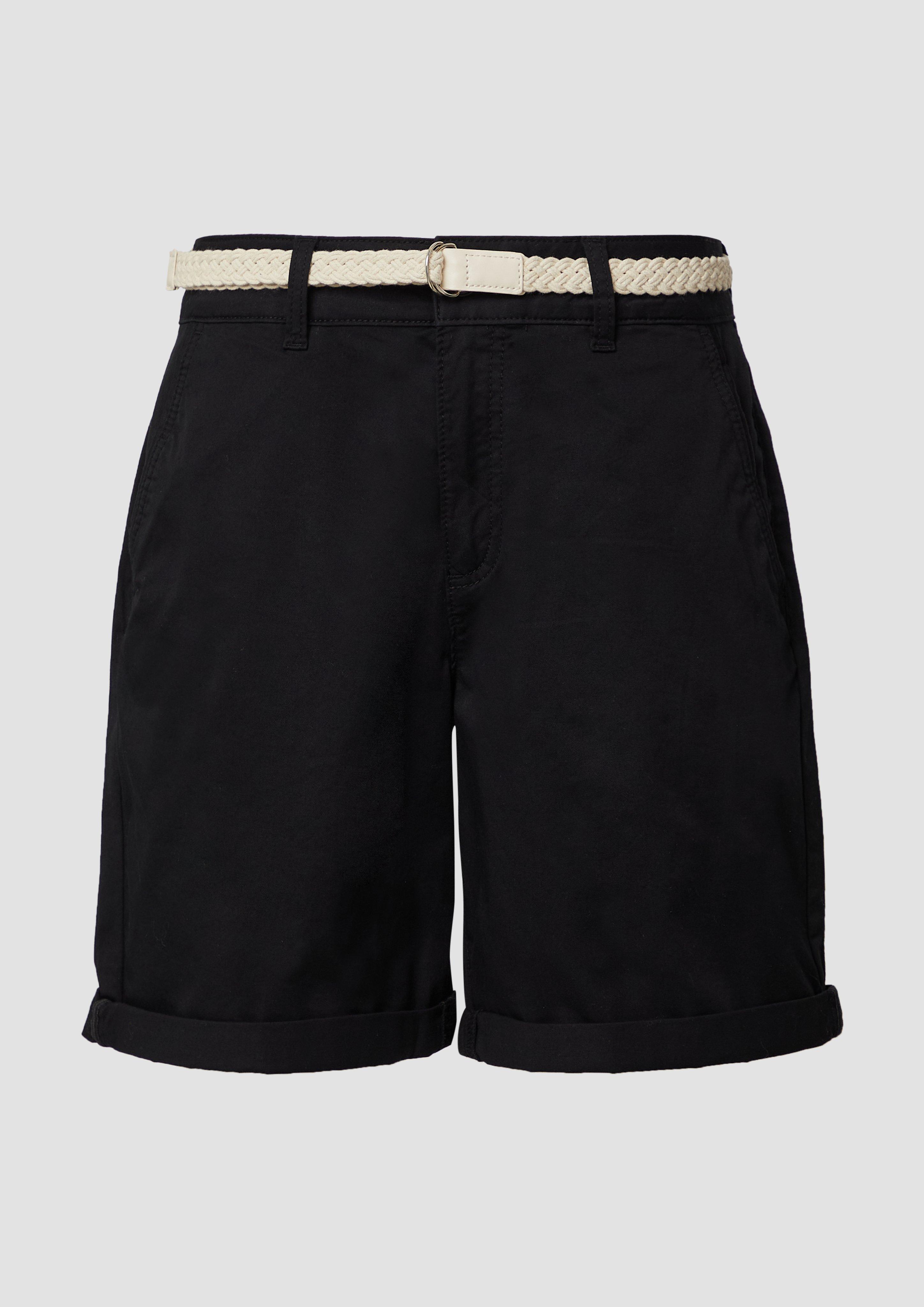 s.Oliver - Shorts mit geflochtenem Gürtel und Garment Dye, Damen, schwarz