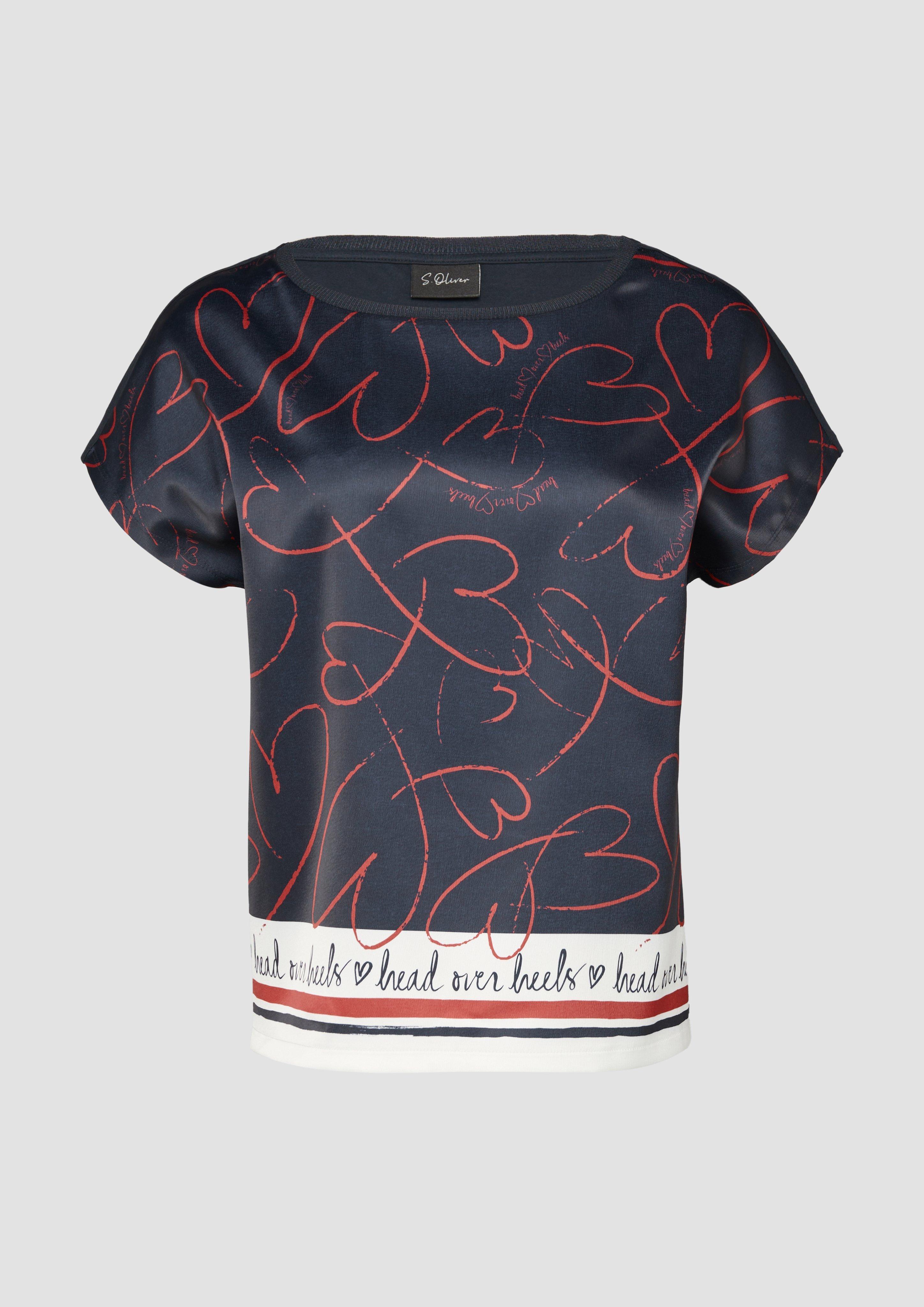 s.Oliver - T-Shirt im Fabricmix mit Frontprint, Damen, blau