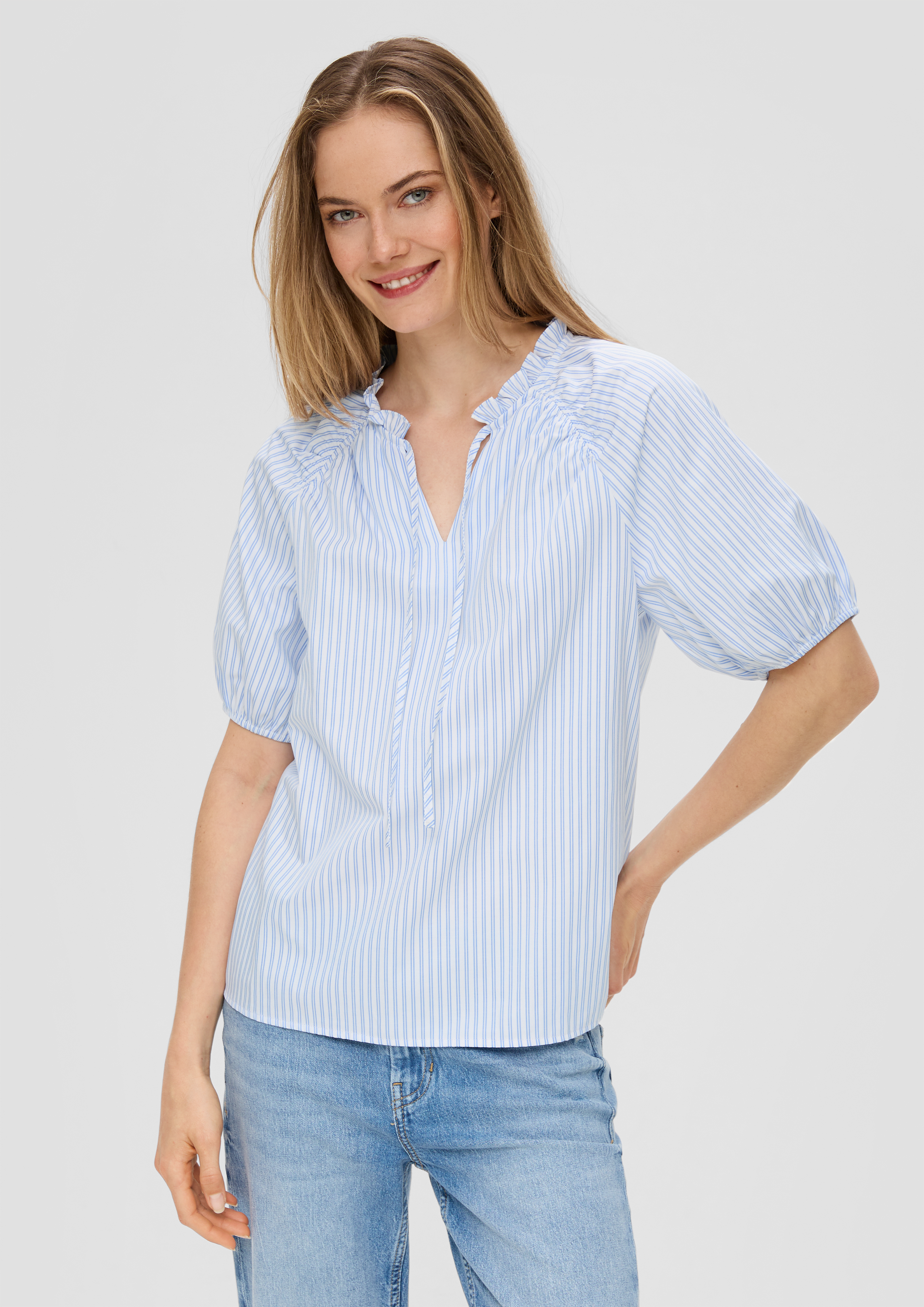 S.Oliver Gestreifte Relaxed-Fit-Bluse mit Rüschendetails