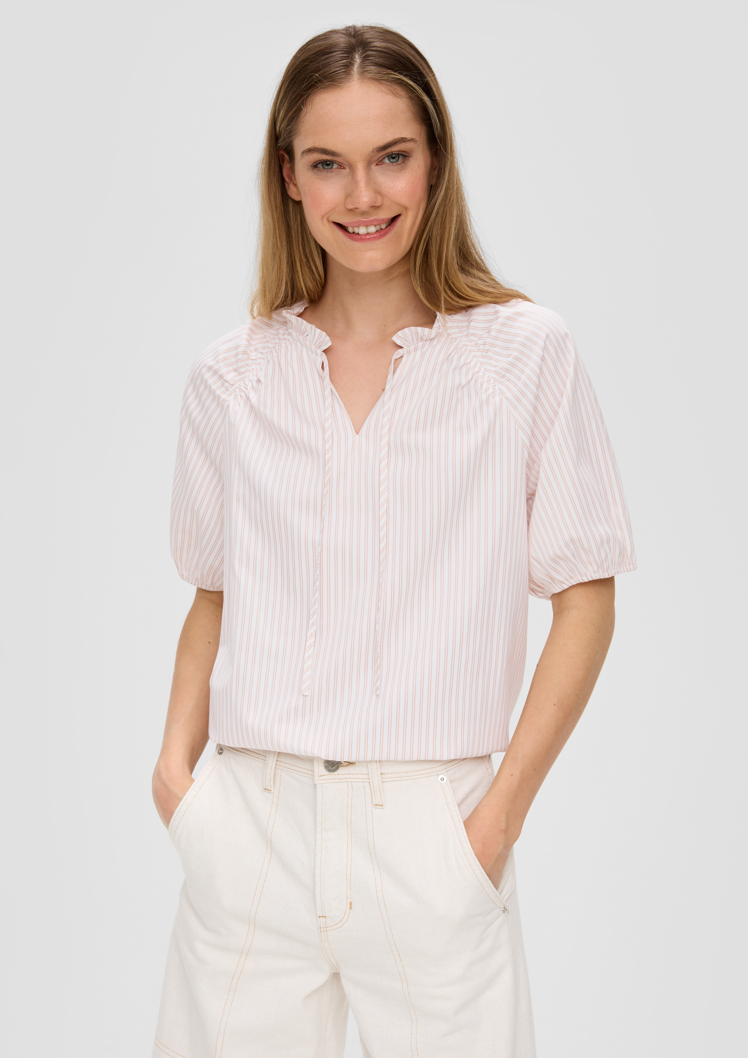 S.Oliver Gestreifte Relaxed-Fit-Bluse mit Rüschendetails