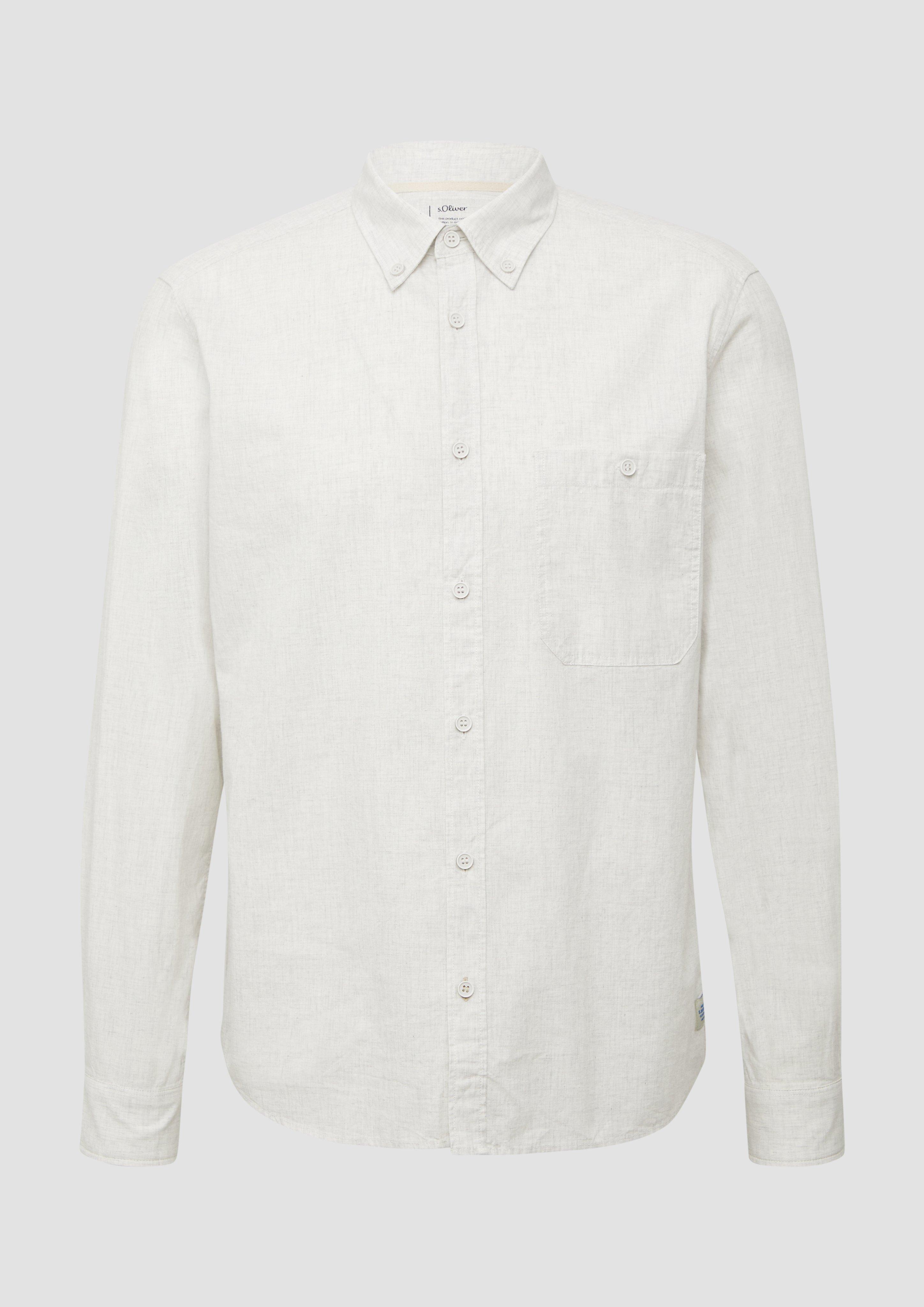 s.Oliver - Regular Fit: Meliertes Baumwoll-Hemd mit Button-Down-Kragen, Herren, weiß