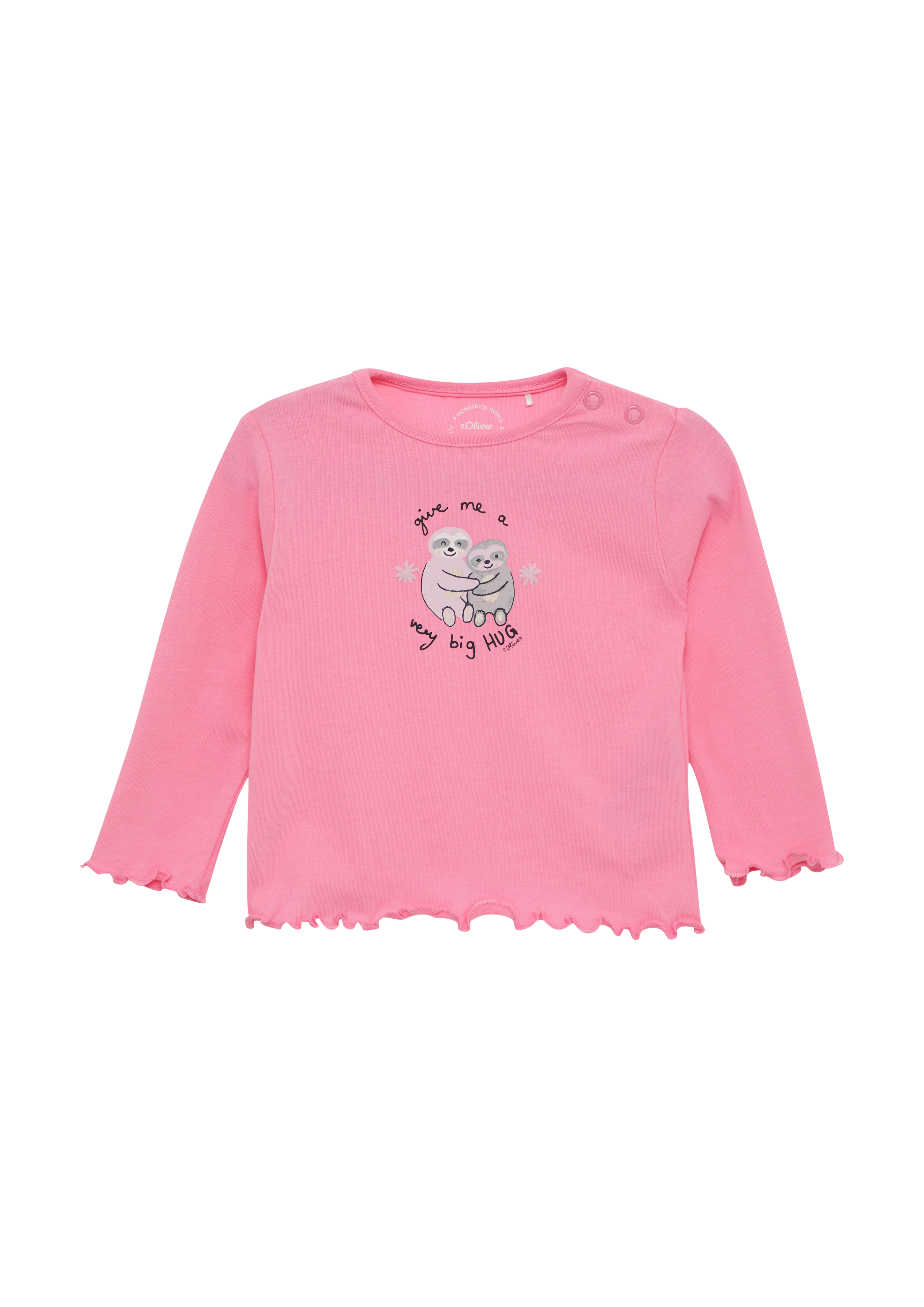 s.Oliver - Baumwoll-Longsleeve mit Frontprint und Rollsaum, Babys, Rosa