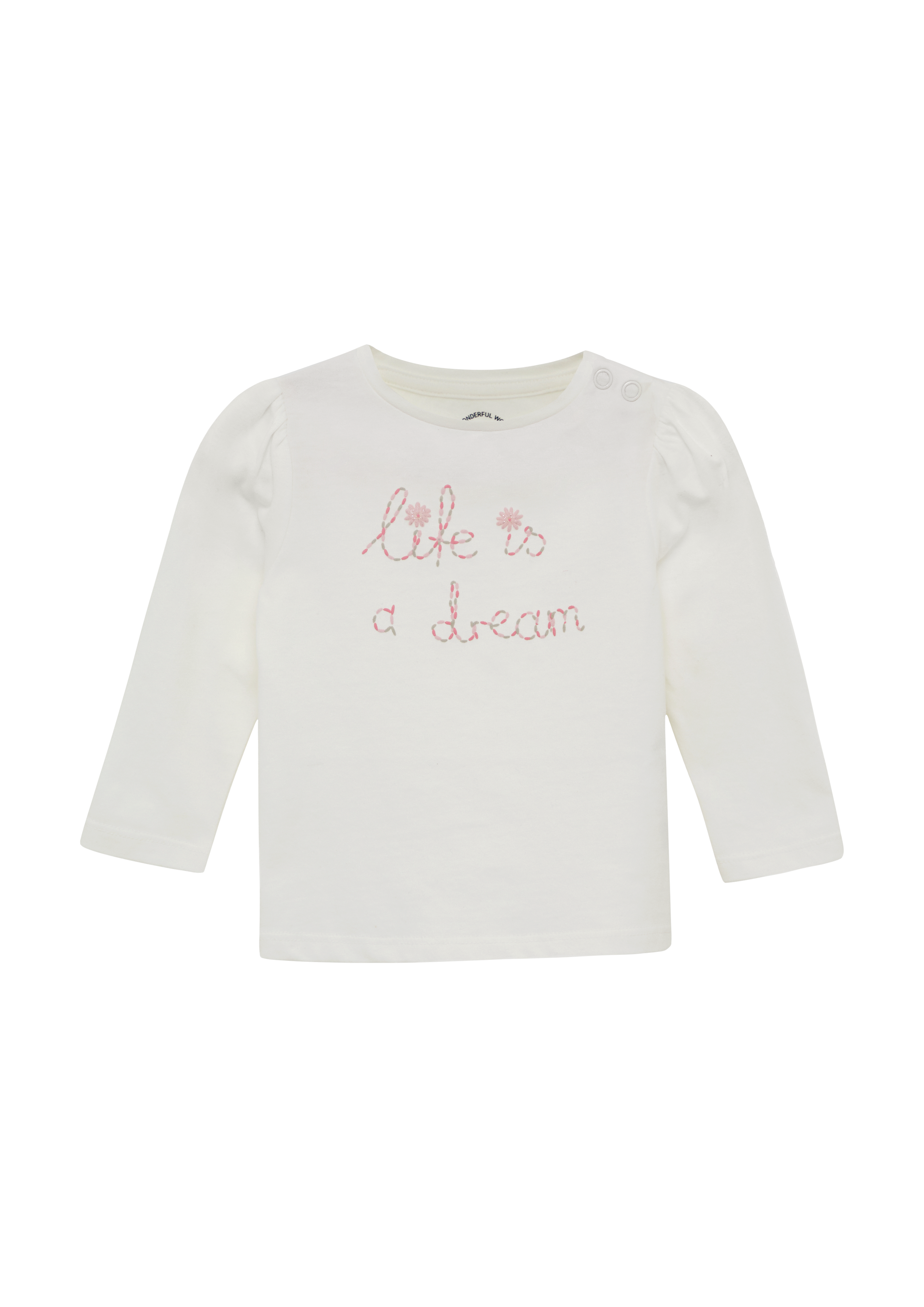s.Oliver - Ausgestelltes Langarmshirt mit Glitzerprint und Puffärmeln, Babys, creme