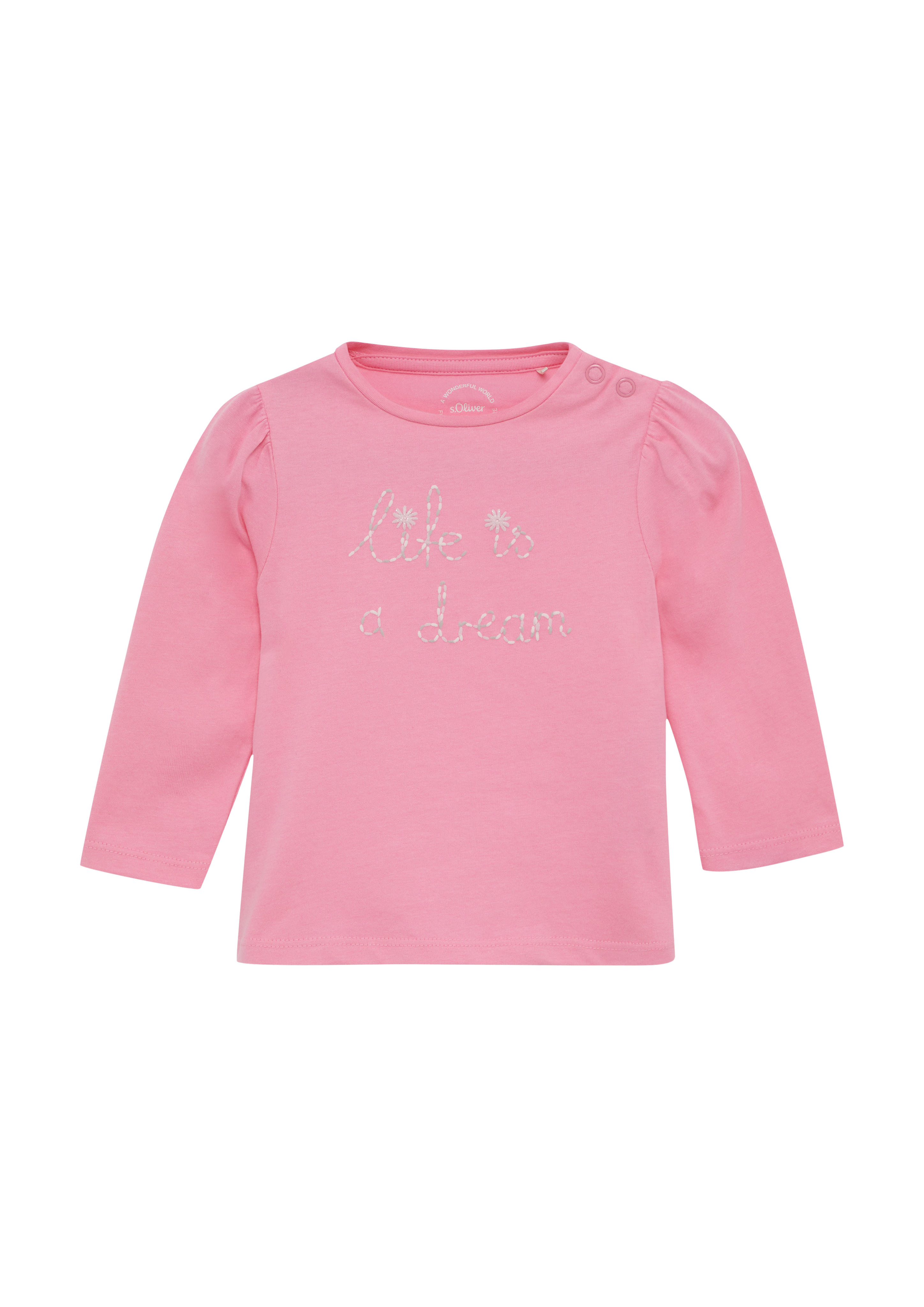 s.Oliver - Ausgestelltes Langarmshirt mit Glitzerprint und Puffärmeln, Babys, Rosa