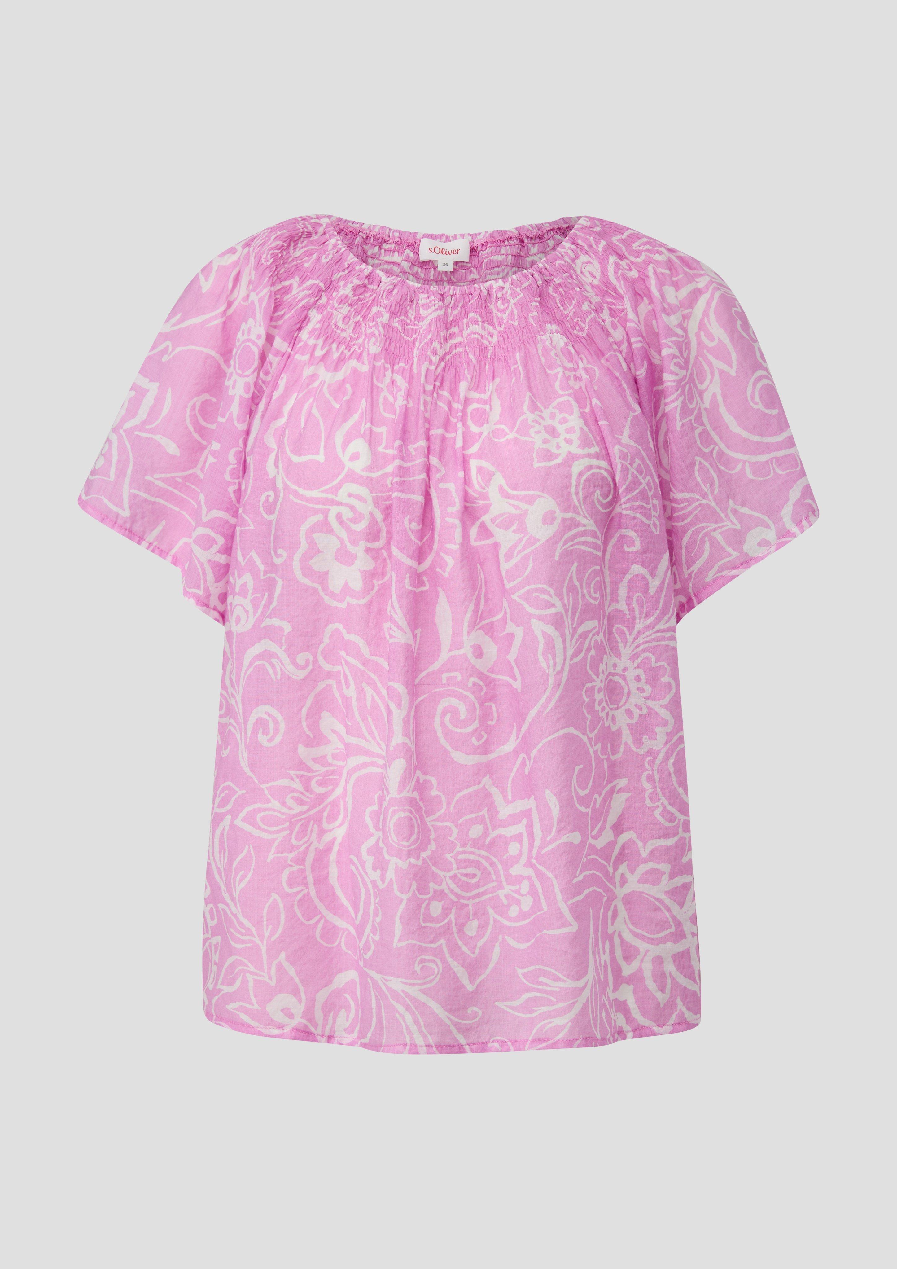 s.Oliver - Gemusterte Bluse im Relaxed Fit mit Smok-Detail, Damen, Rosa